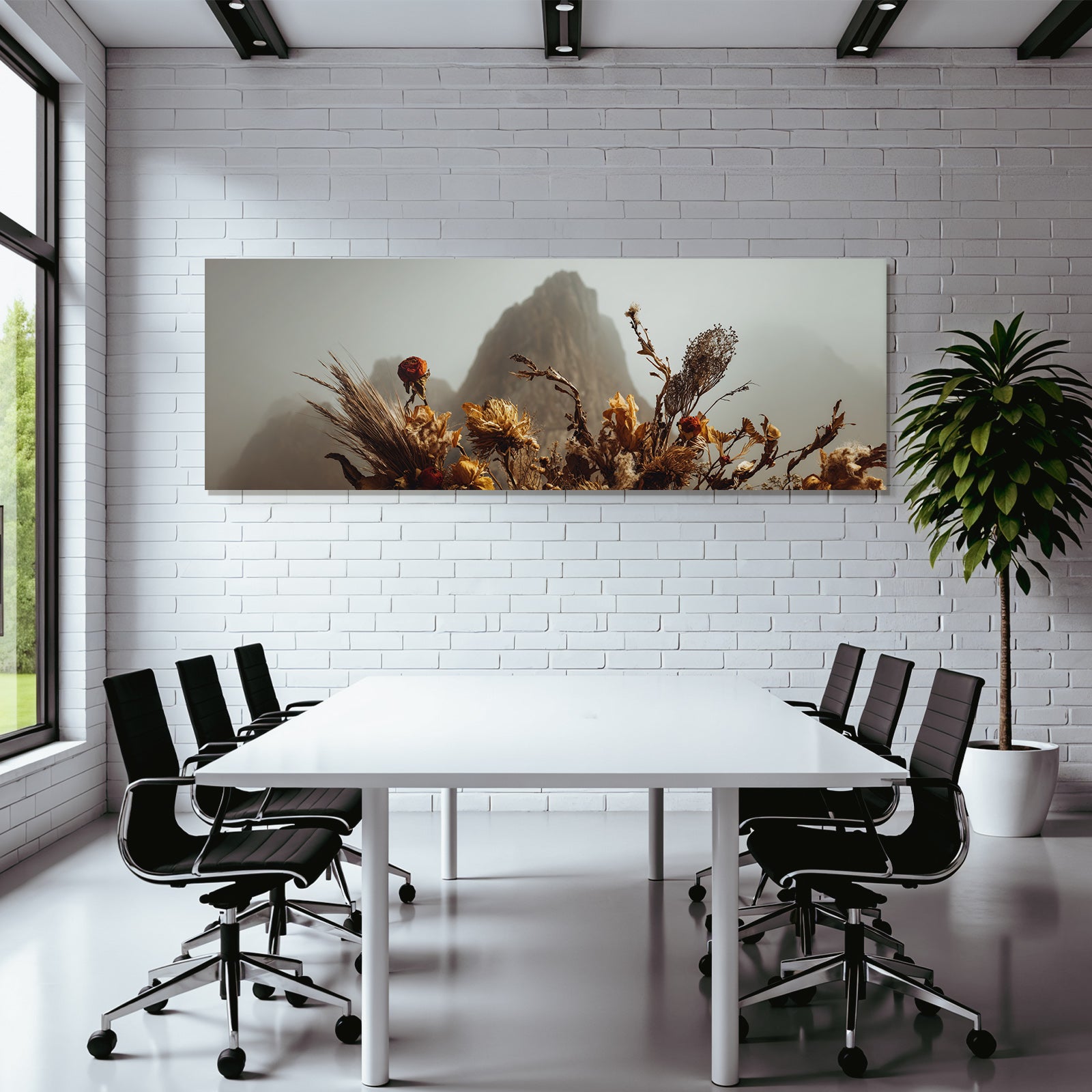 Trocken Retro Flowers Getrocknete Mit Montanlandschaft Im Hintergrund
