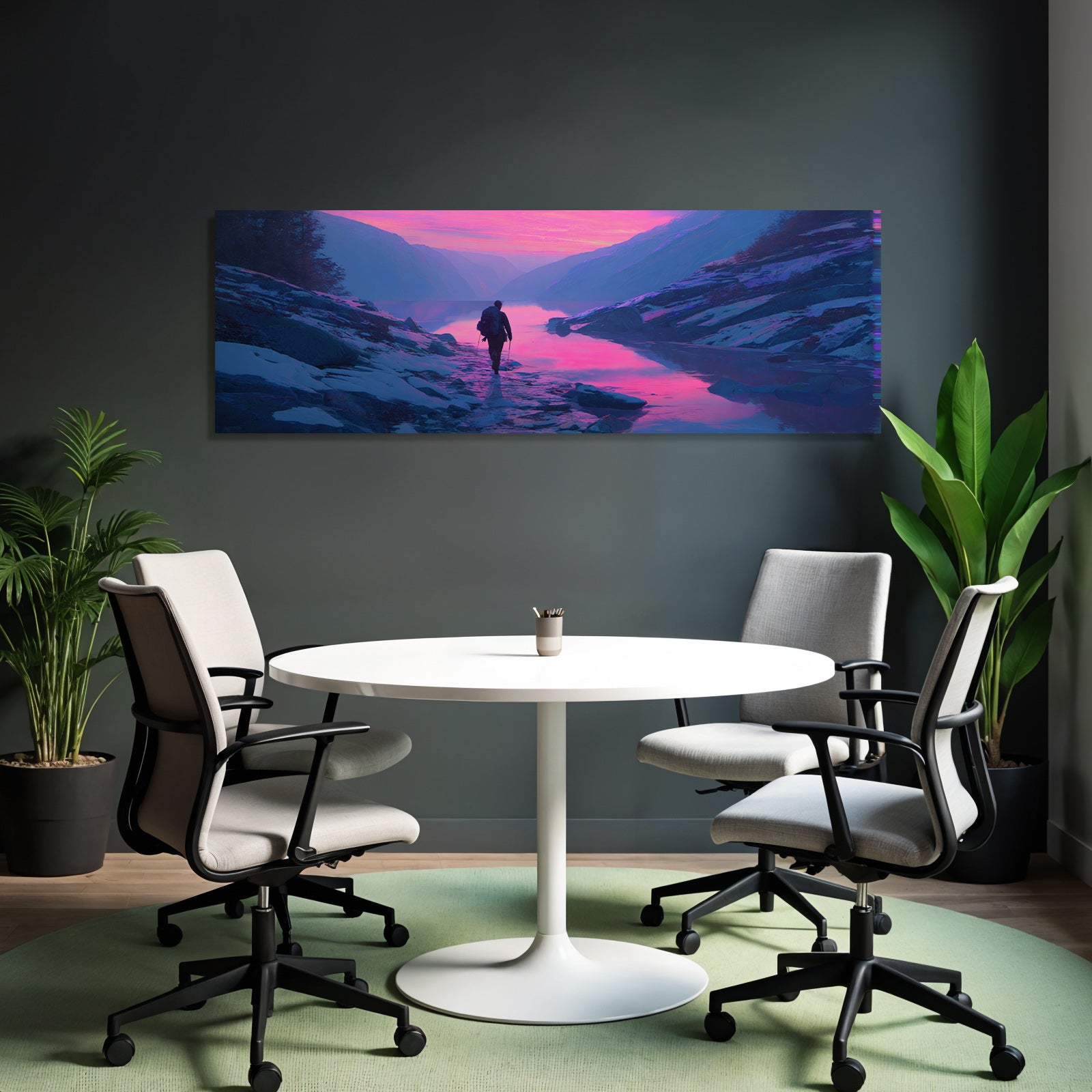 Polarlicht Ruhige Landschaft Mit Person Am Steinigen Ufer Bei Sonnenaufgang Oder Sonnenuntergang | Fjorde und Gletscher | Landschaften