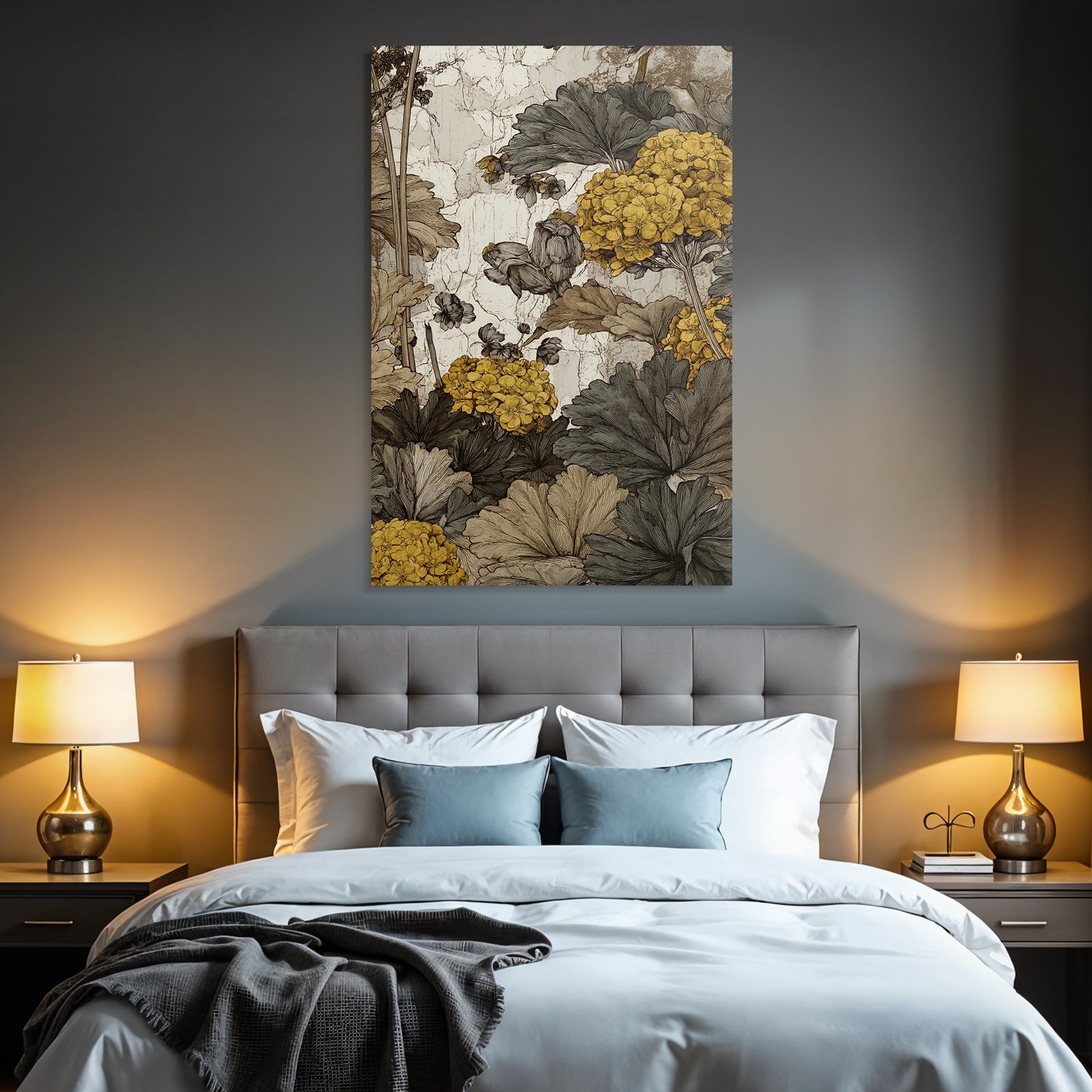 Botanische Illustration Mit Gelben Und Grünen Graün Blättern Auf Gealtertem Hintergrund