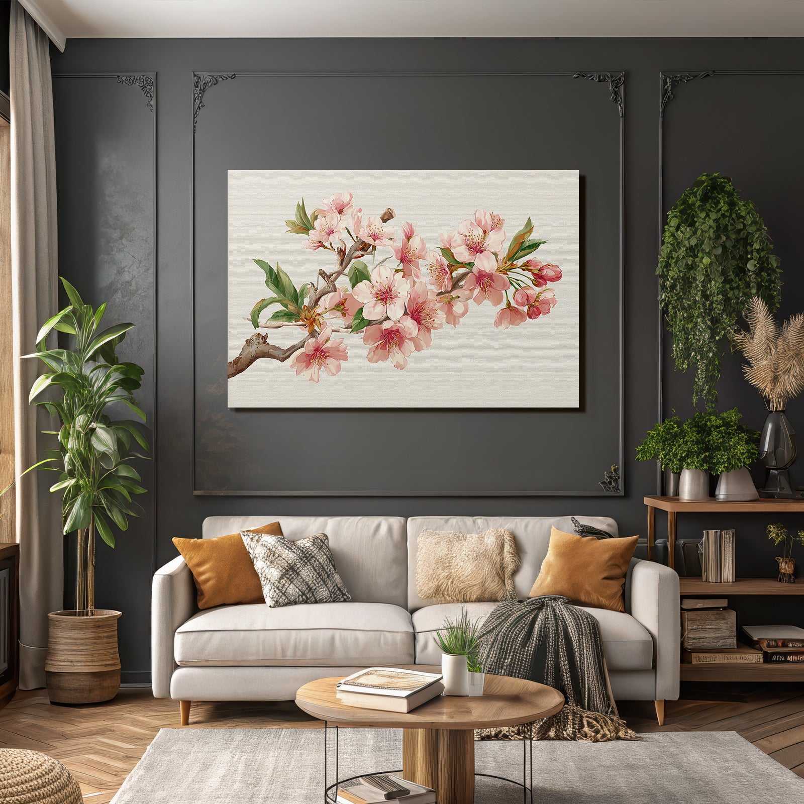 Kirschblütenzweig Mit Rosa Blüten Und Grünen Blättern