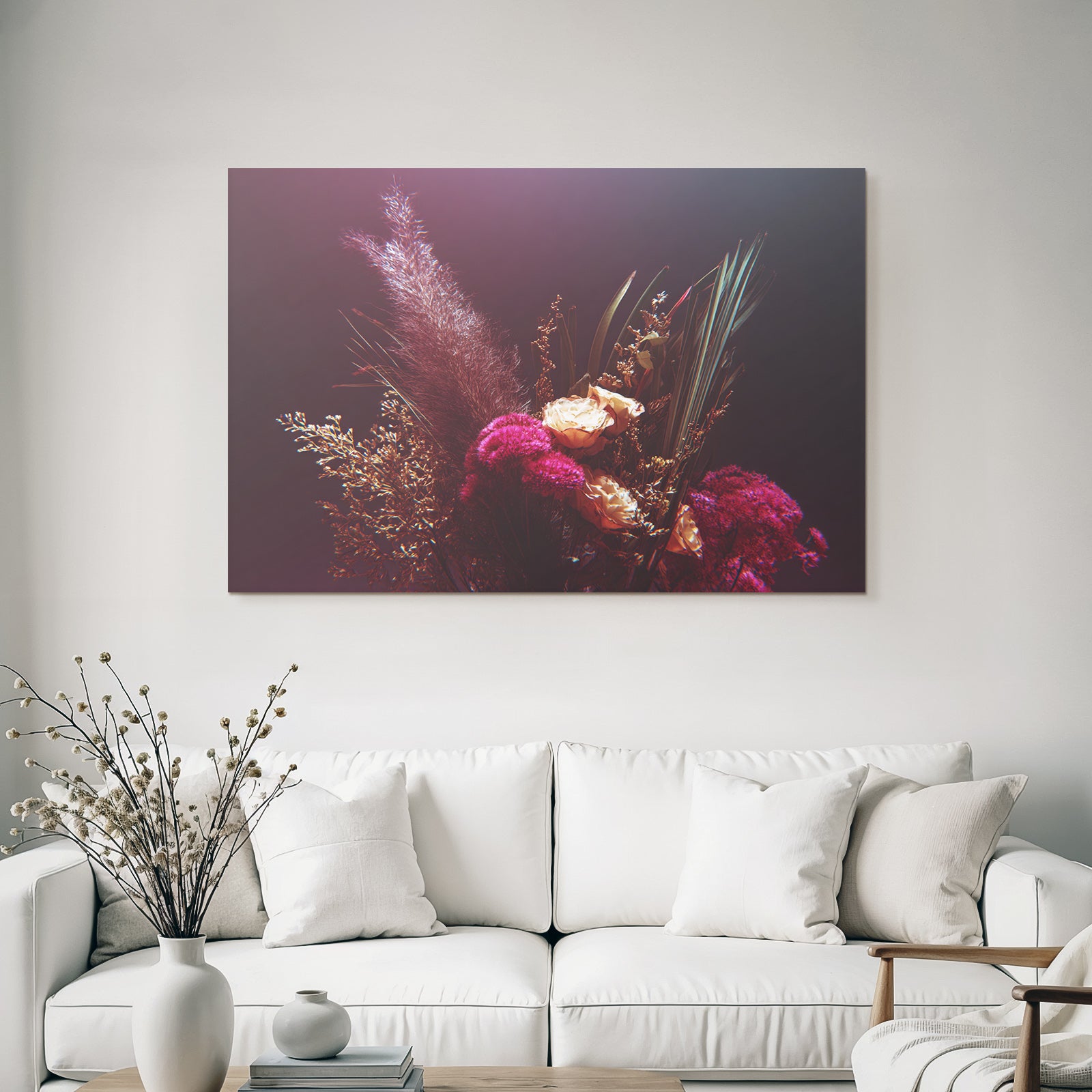 Trocken Retro Flowers Nahaufnahme Florale Anordnung Dramatische Beleuchtung Kreative Komposition