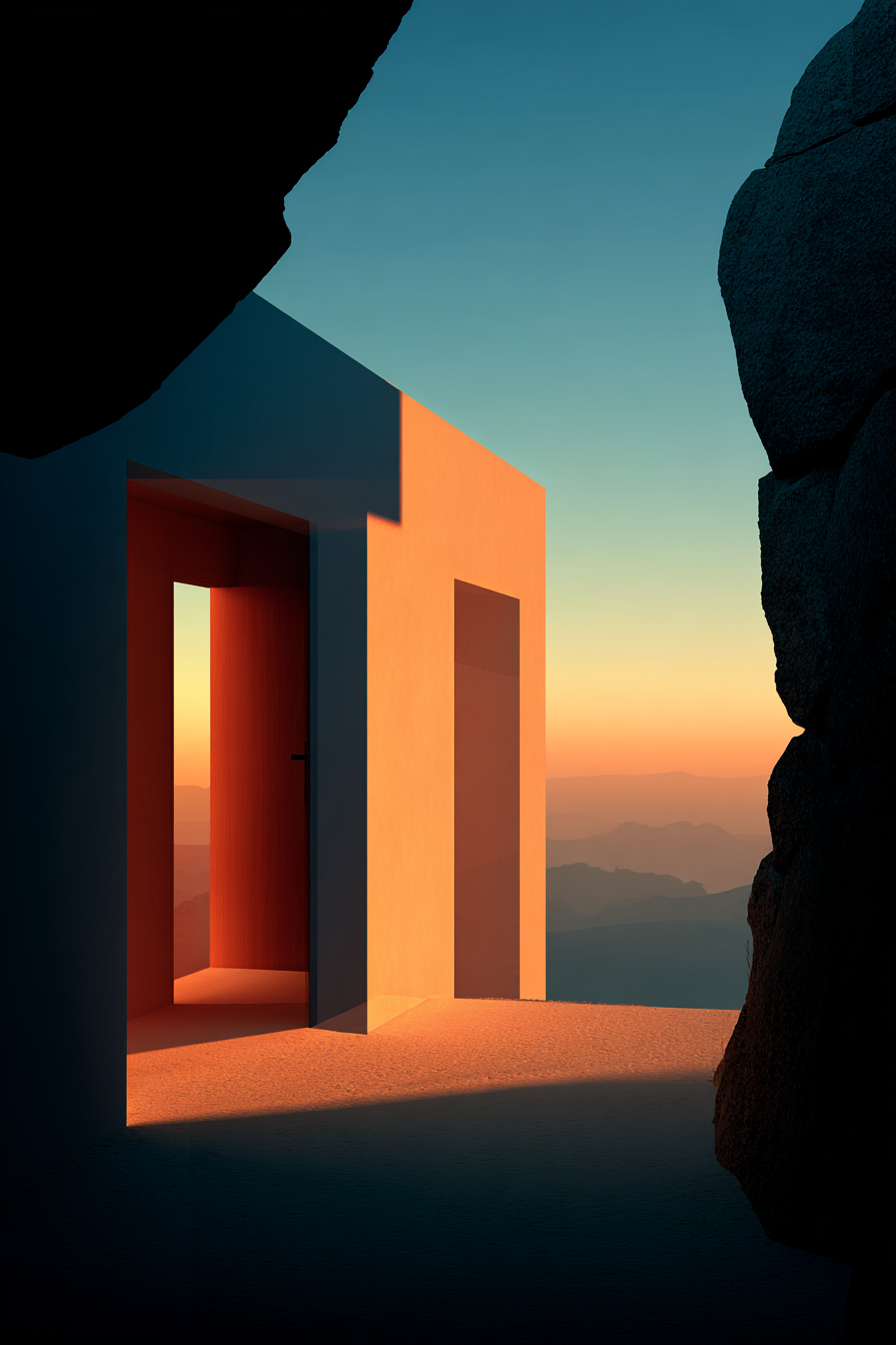 Yoga Meditation Minimalistische Architektur Baute Sonnenuntergang In Den Bergen | Yoga und Meditation | Themen und Hobbys