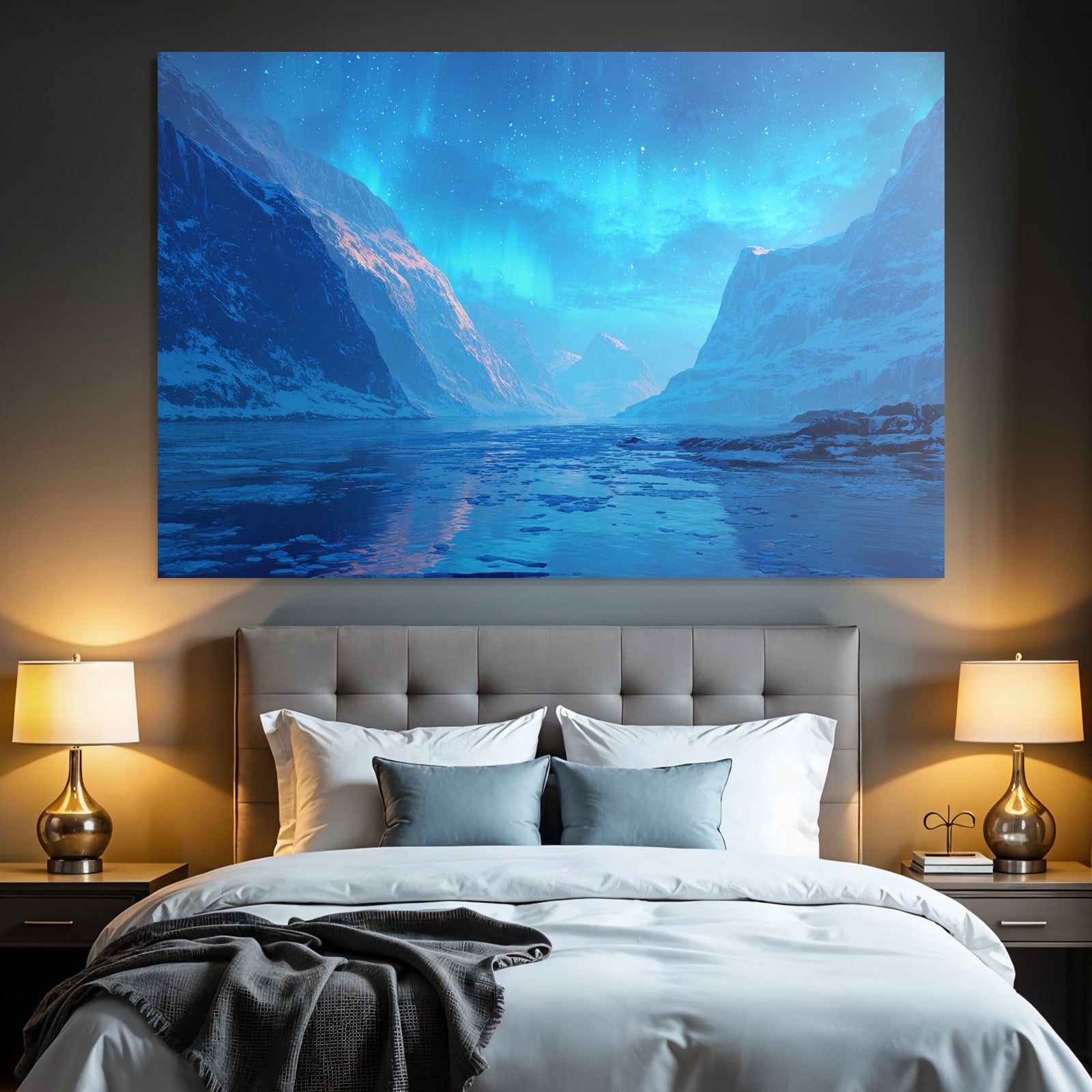 Polarlicht Frozen Wilderness Nachtlandschaft Aurora Borealis Schneebedeckte Berge | Fjorde und Gletscher | Landschaften