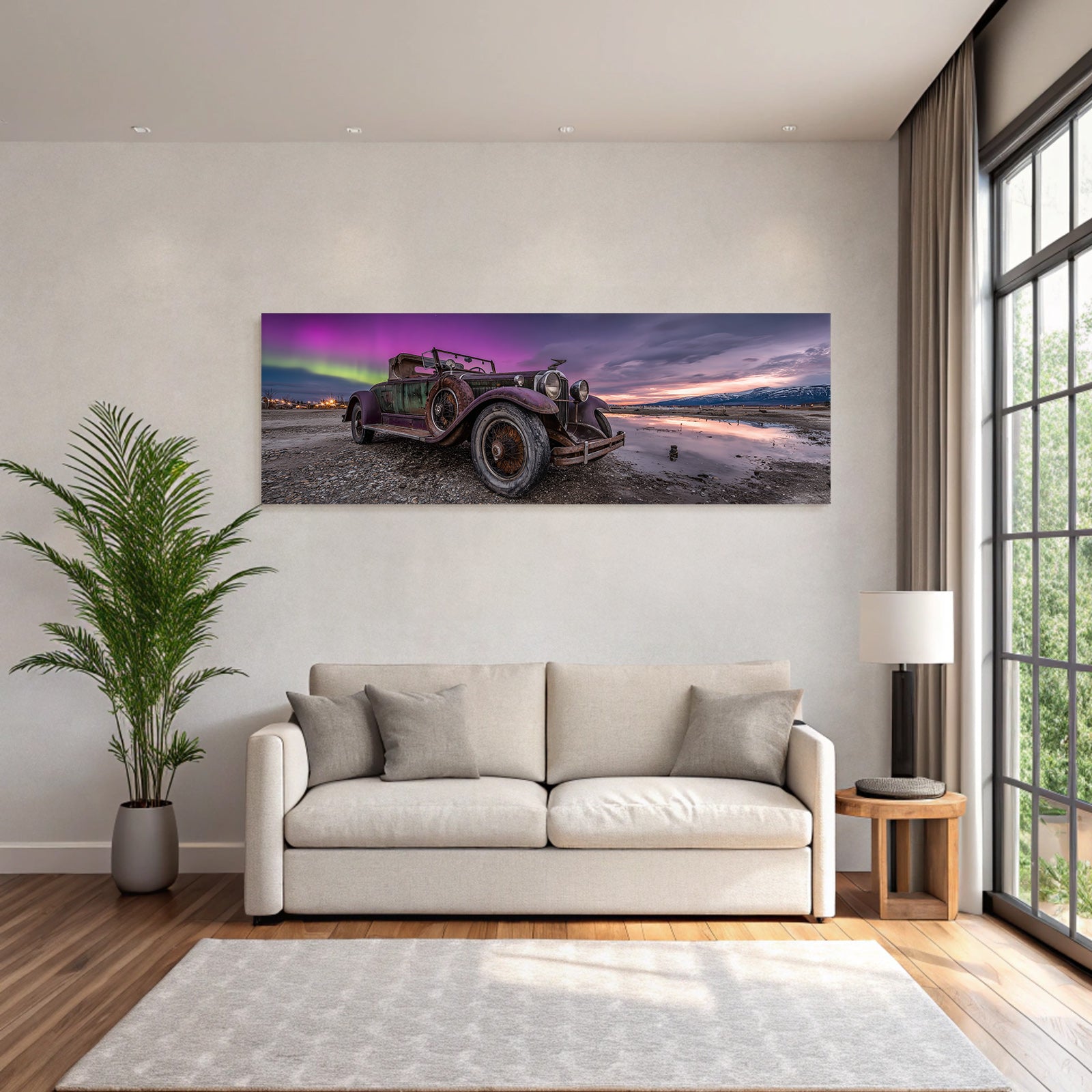 Polarlicht Alte Vintage Auto Und Aurora Borealis Im Landschaftsbild | Fjorde und Gletscher | Landschaften