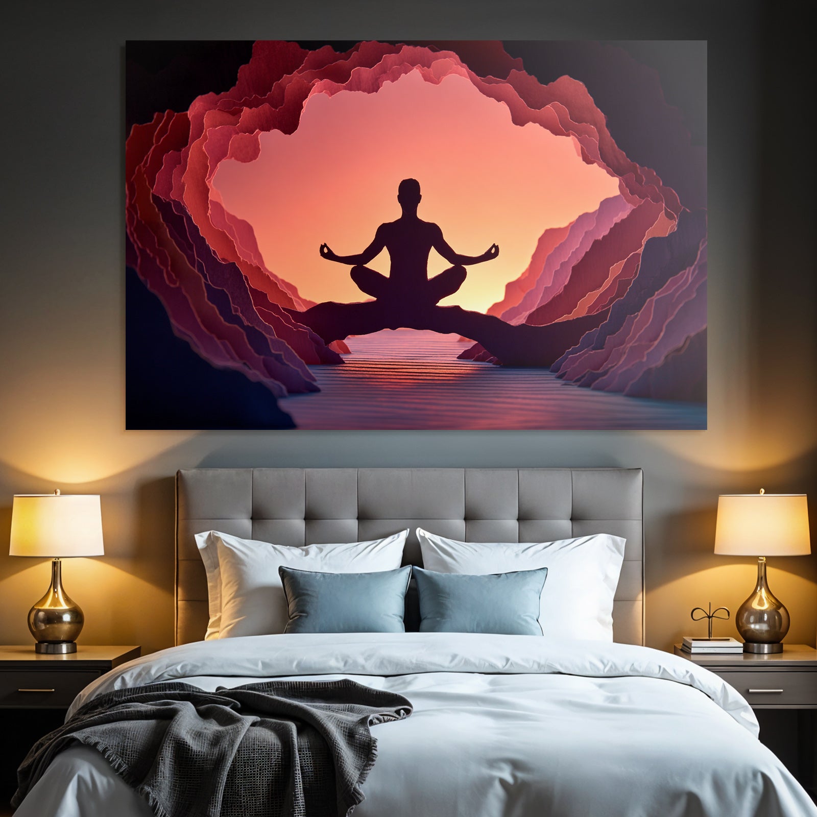 Yoga Meditation Meditierende Person In Höhle Mit Farbigen Hintergrundformen | Yoga und Meditation | Themen und Hobbys