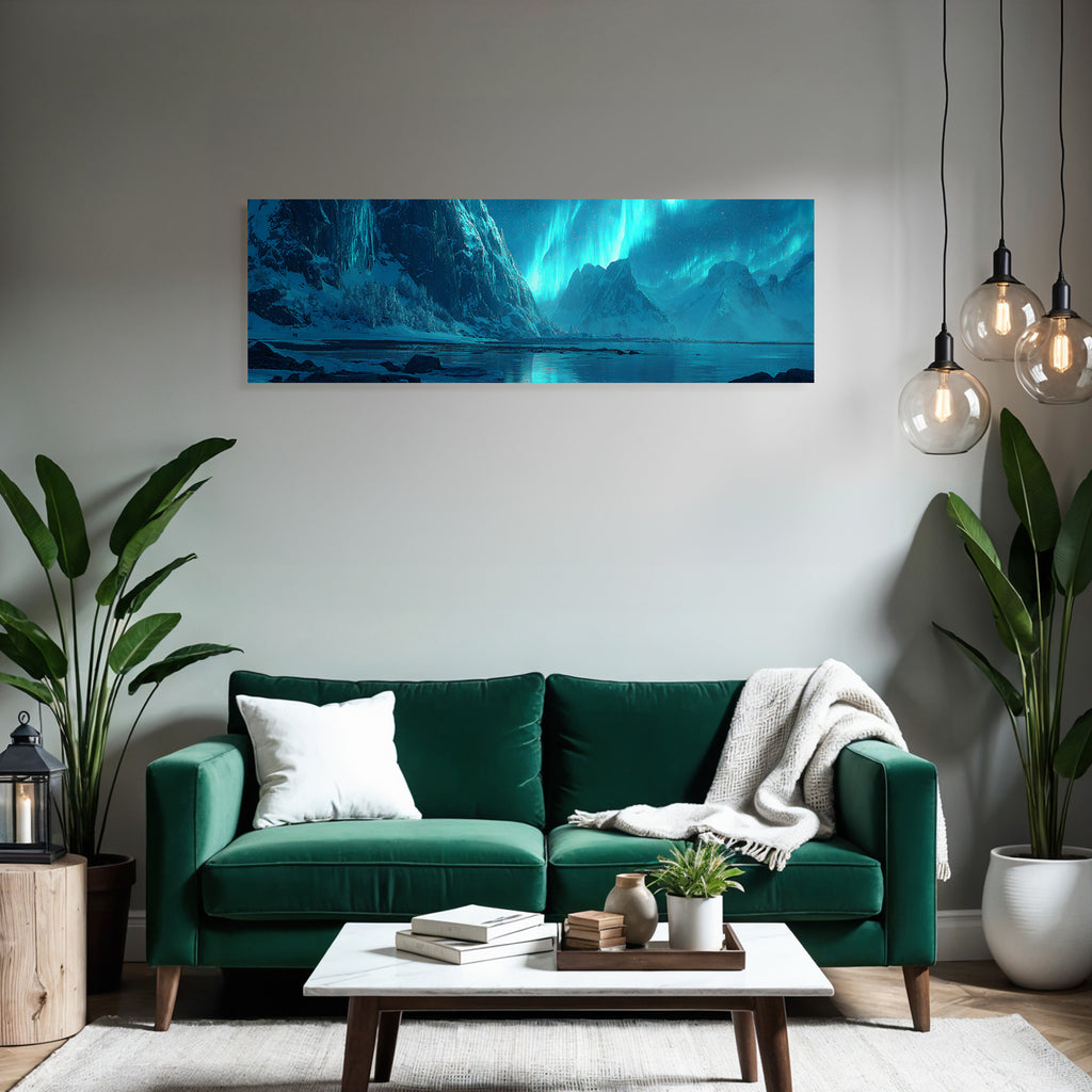 Polarlicht Schneebedeckte Berge Mit Aurora Borealis Und Reflektion Im Wasser | Fjorde und Gletscher | Landschaften