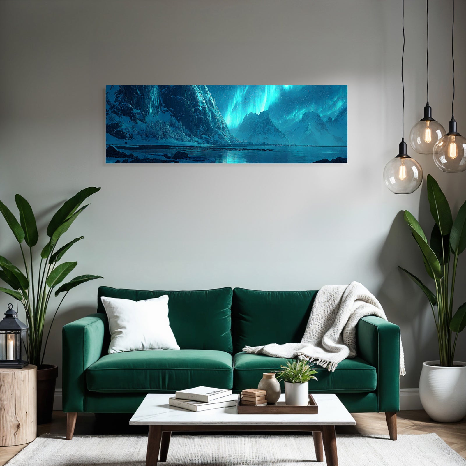 Polarlicht Schneebedeckte Berge Mit Aurora Borealis Und Reflektion Im Wasser | Fjorde und Gletscher | Landschaften