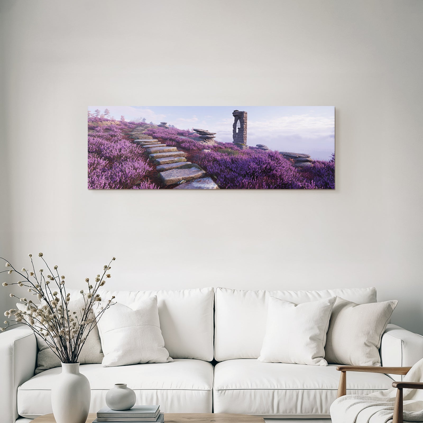 Ruhige Landschaft Mit Steinstufen Und Violetten Blumen | Duenen und Heide | Landschaften