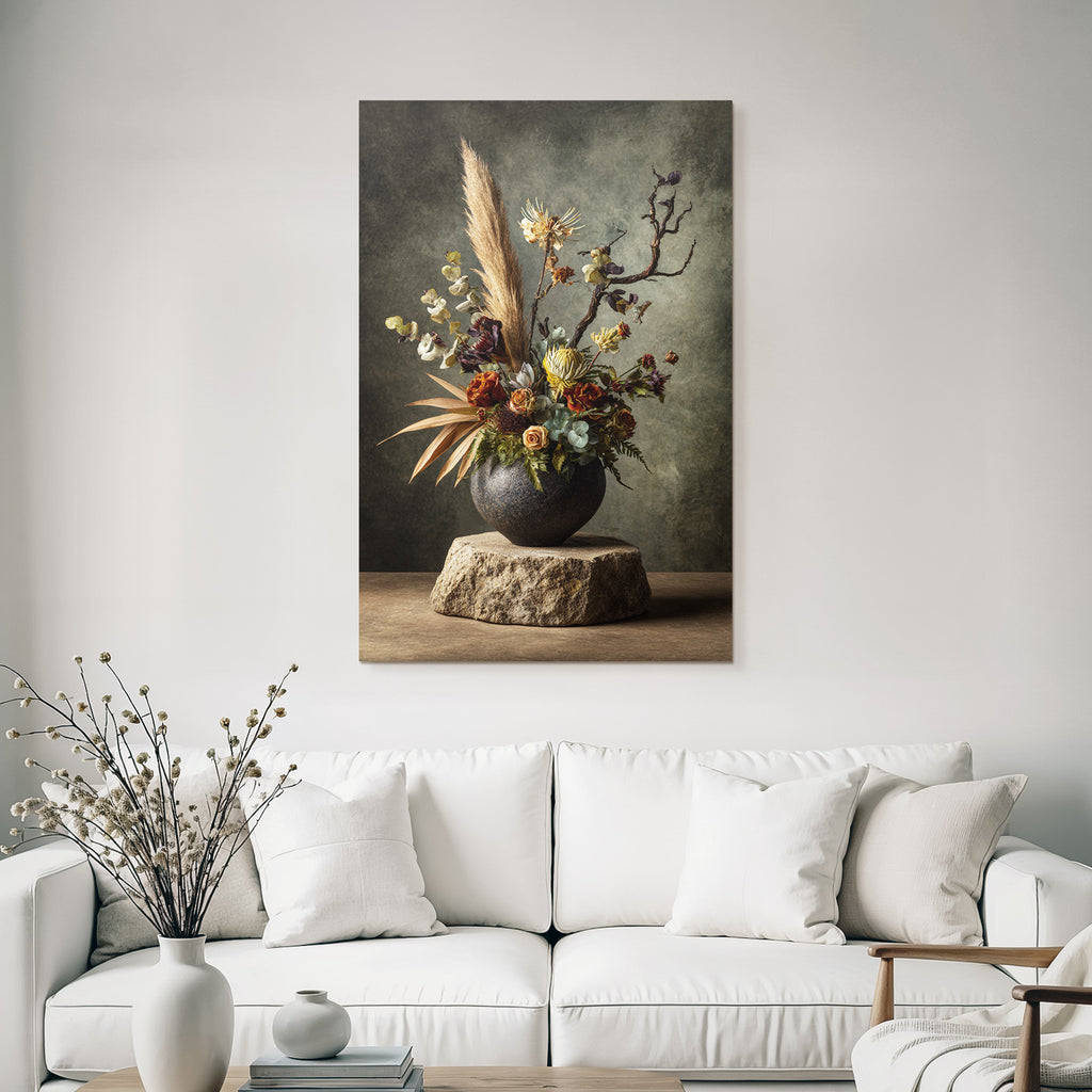 Trocken Retro Flowers Getrocknete Arrangement In Texturiertem Rundvase Dekoratives Design