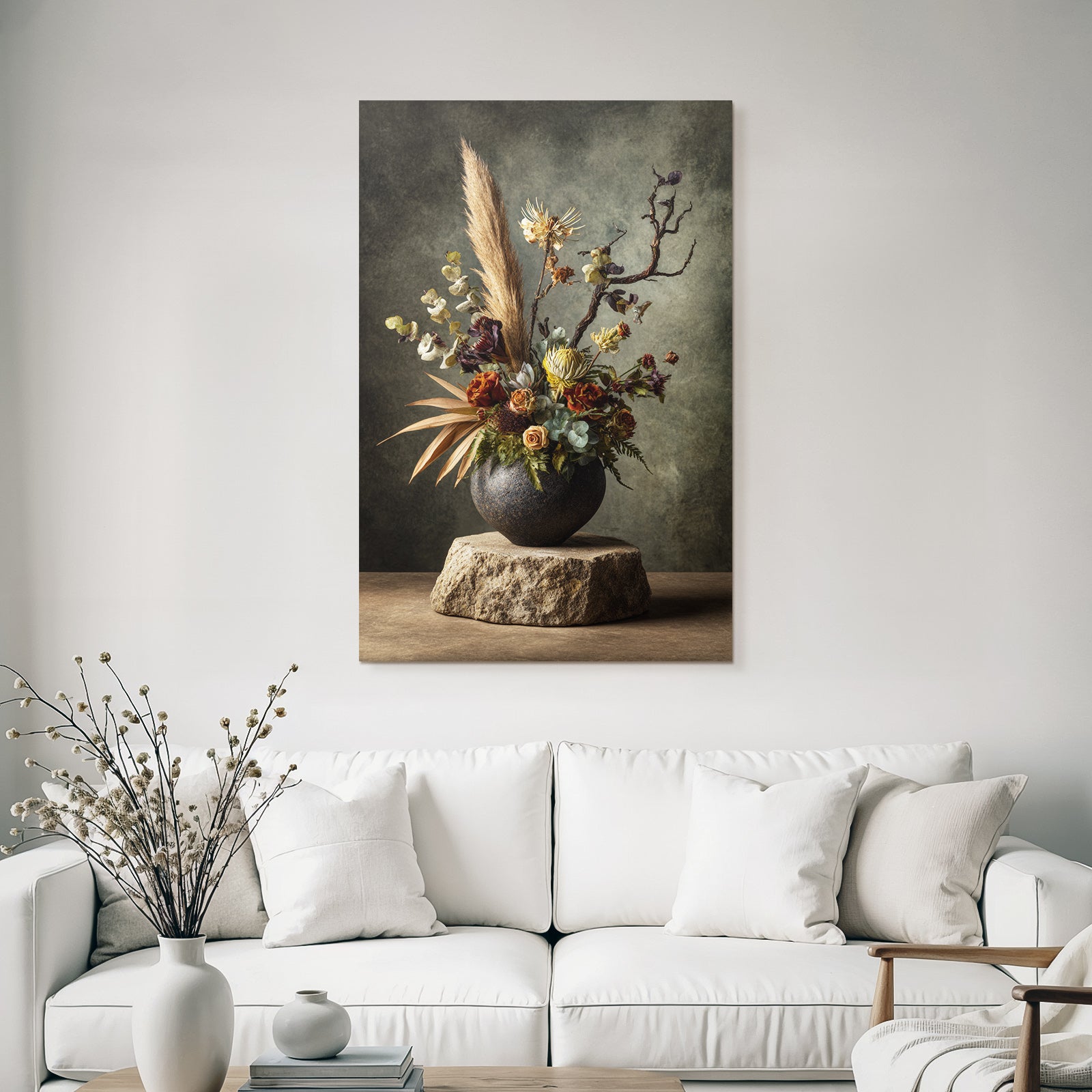 Trocken Retro Flowers Getrocknete Arrangement In Texturiertem Rundvase Dekoratives Design