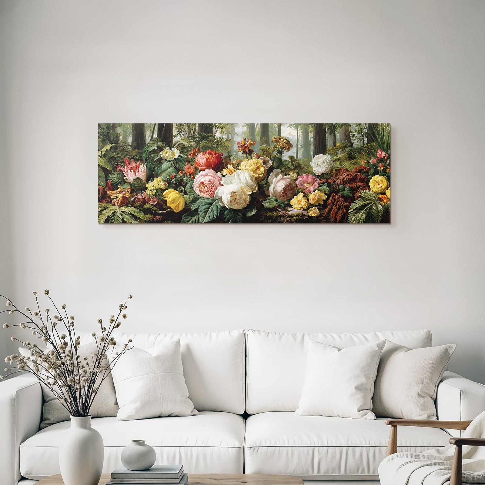 Garten Mit Vielen Rosen Und Nebeligem Hintergrund