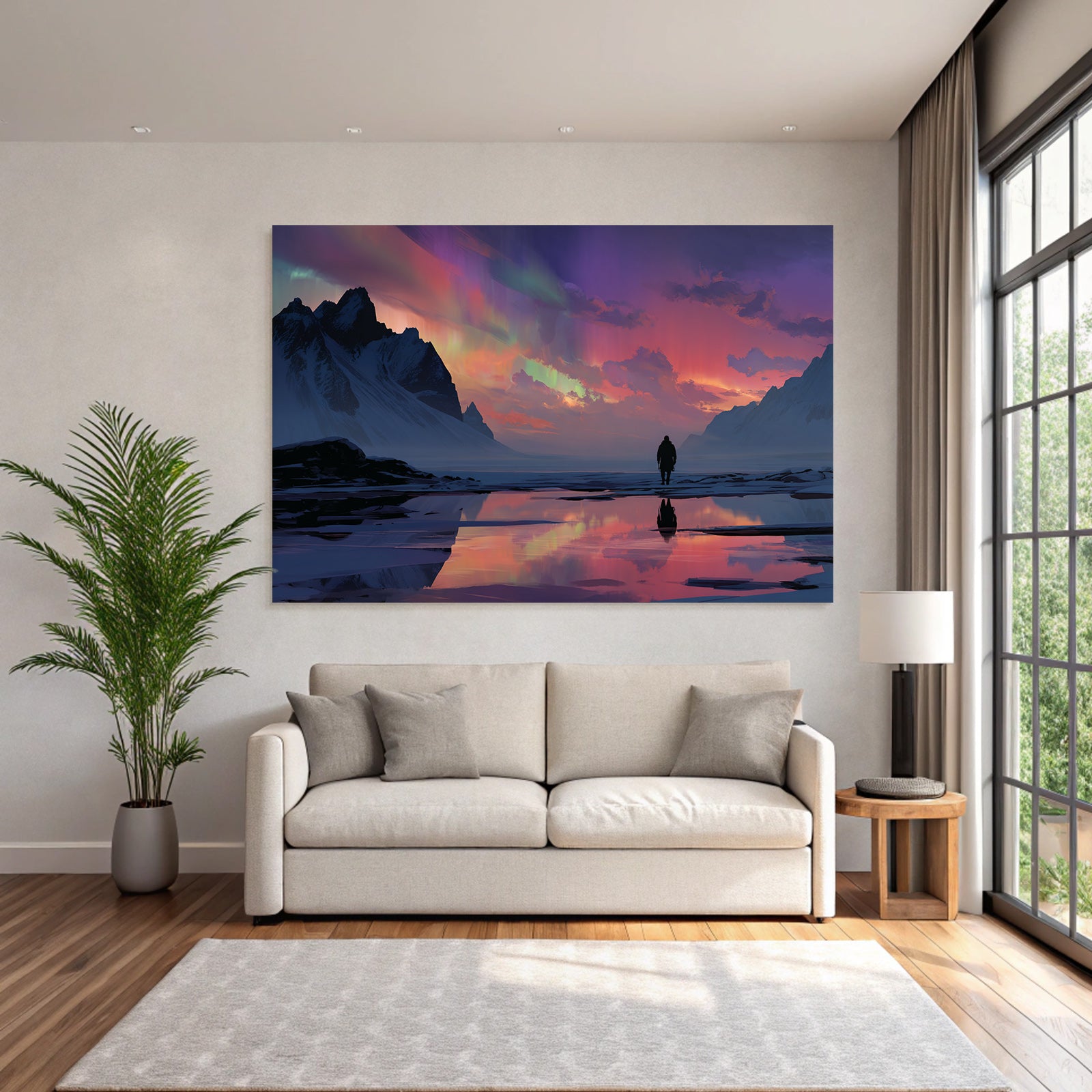 Polarlicht Majestatische Berglandschaft Nordlichter Reflektierende Oberfläche | Fjorde und Gletscher | Landschaften