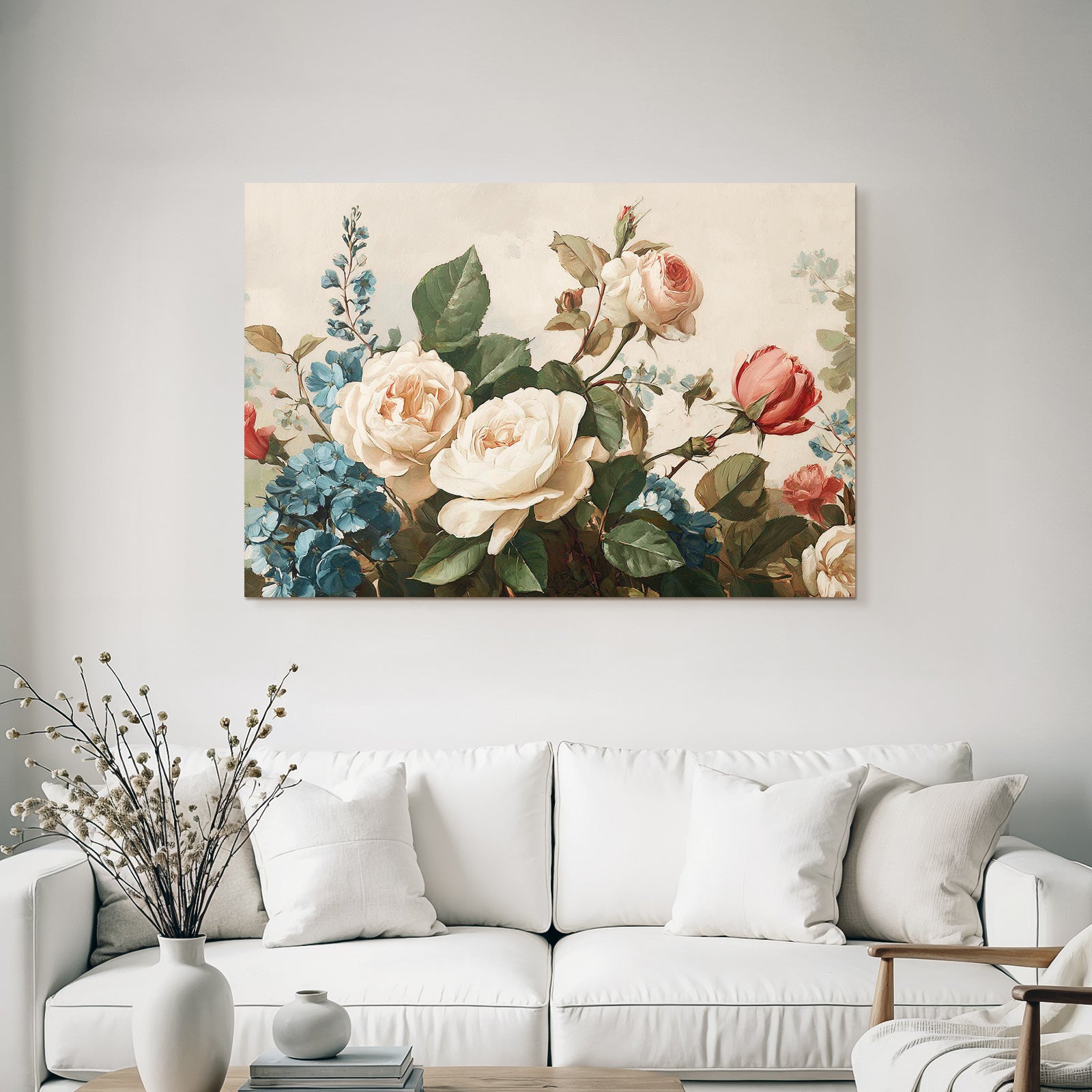 Gemälde Rosen Und Blaü Blüten