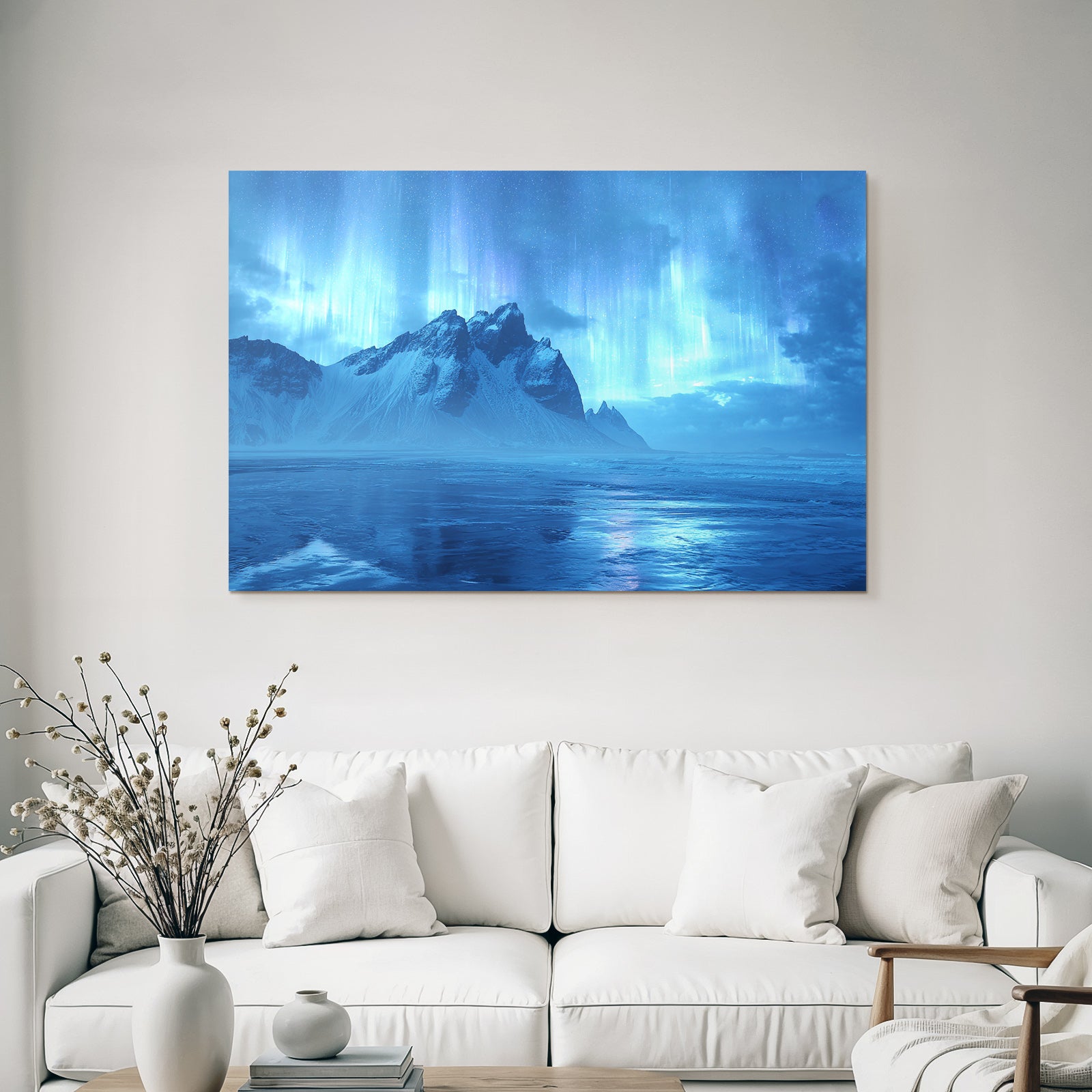 Polarlicht Atemberaubende Landschaft Mit Auroren Und Bergblick | Fjorde und Gletscher | Landschaften