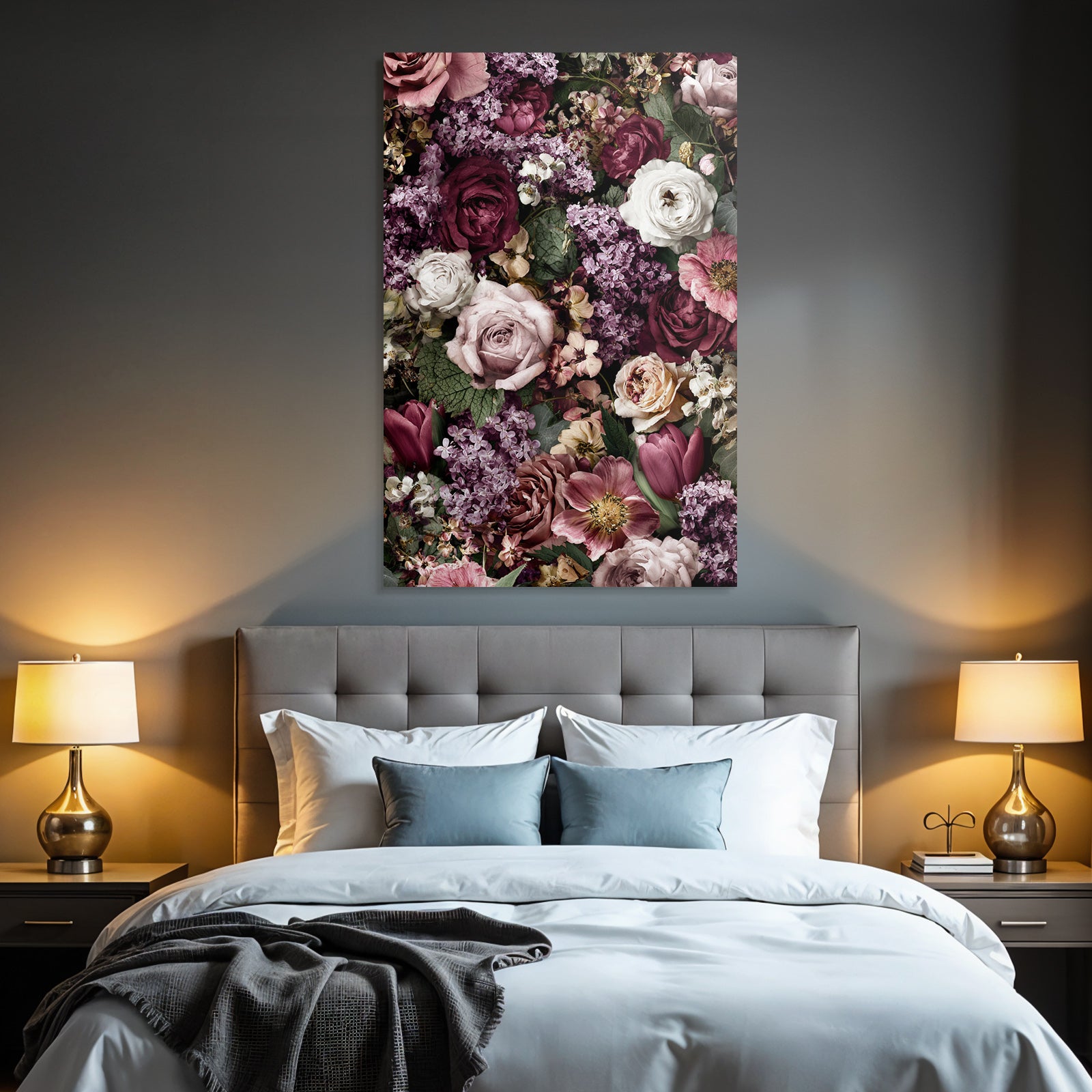 Florale Anordnung Mit Rosen Tulpen Und Flieder Rosa Lila Und Weiss