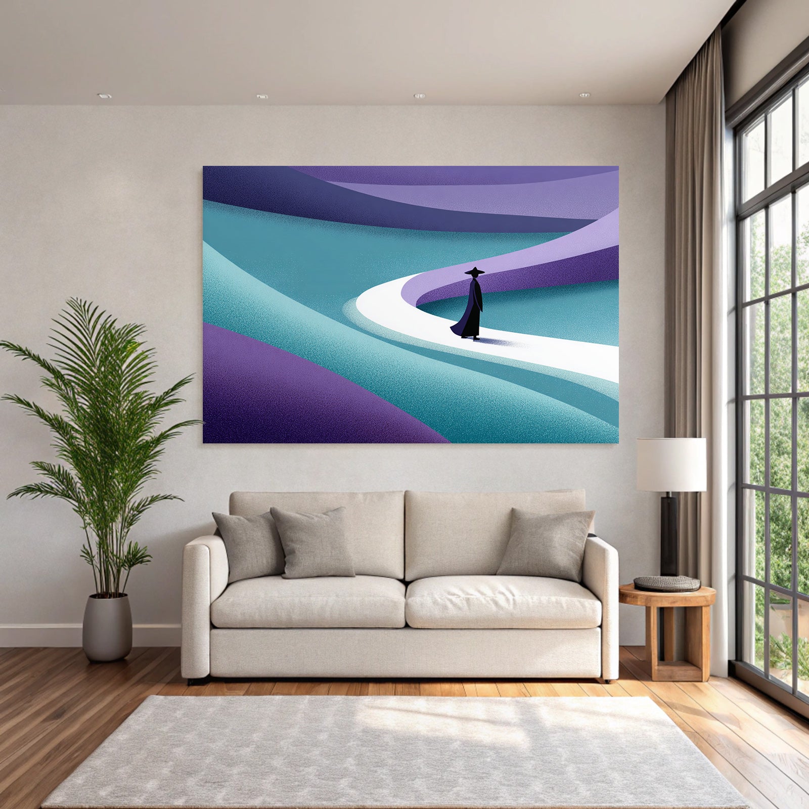 Yoga Meditation Mystische Figuren Auf Gewundener Strasse In Teal Und Purple | Yoga und Meditation | Themen und Hobbys