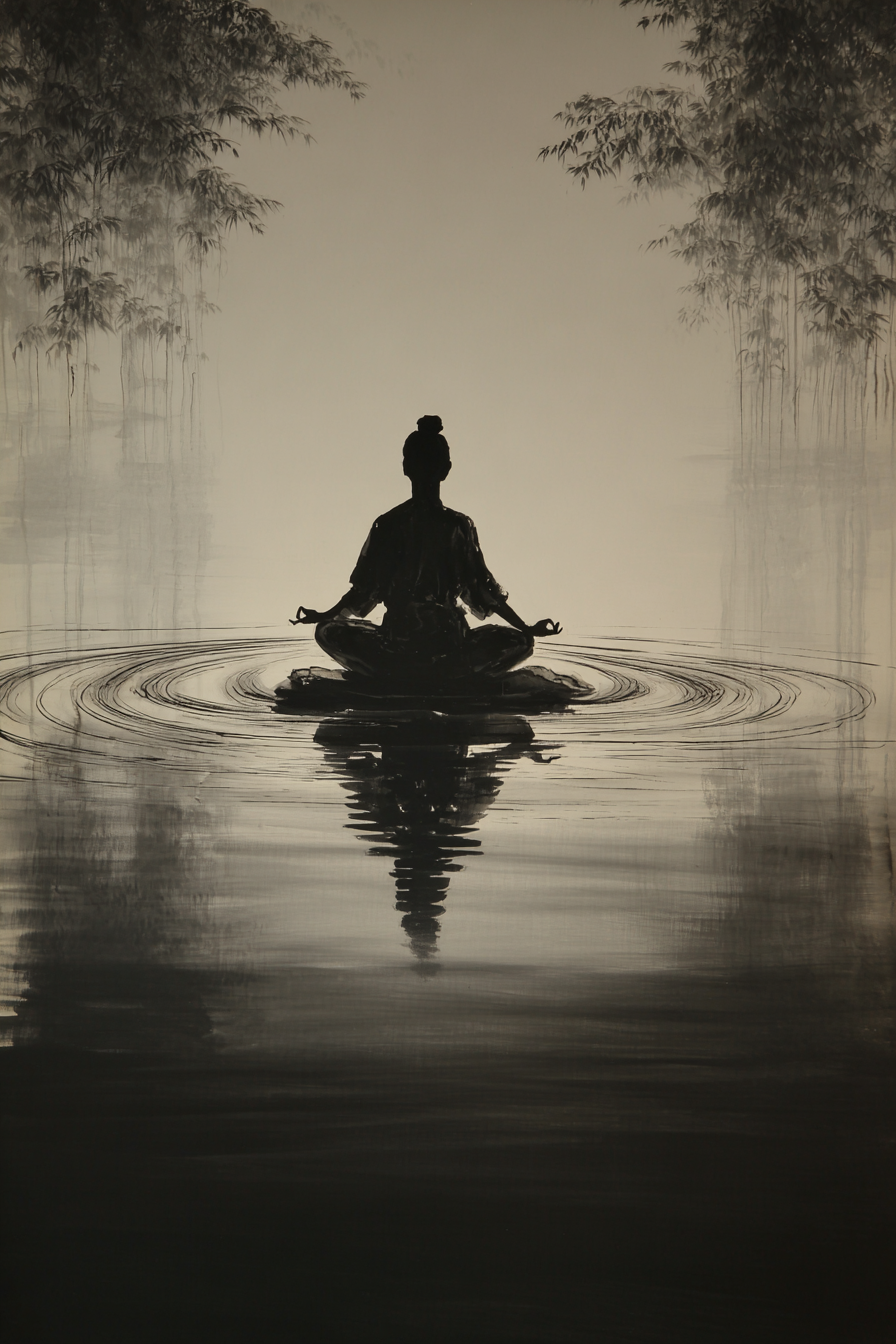 Yoga Meditation Meditativer Fluss Im Mist Mit Bambus | Yoga und Meditation | Themen und Hobbys