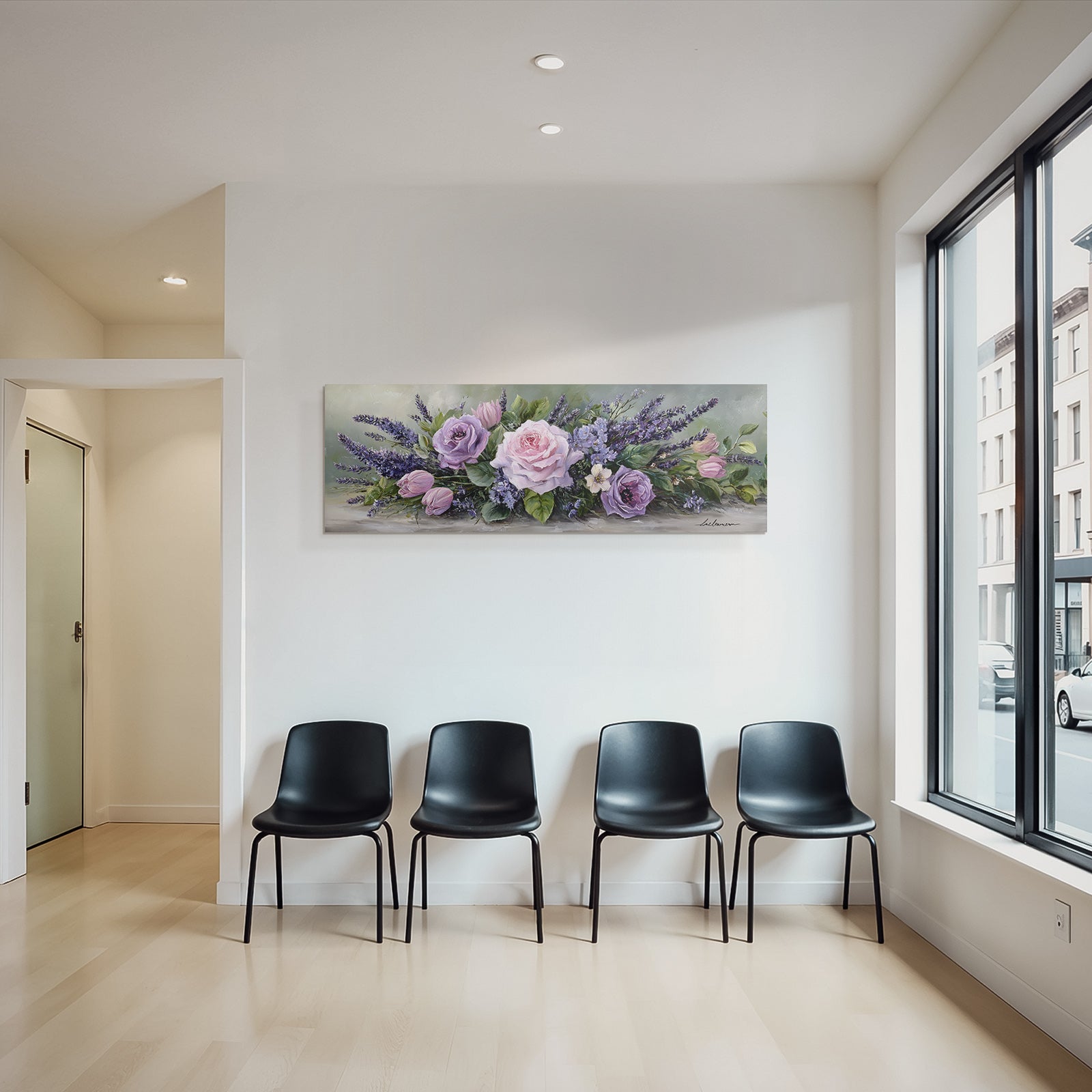 Strauss Mit Rosa Und Lavendelfarbenen Rosen Tulpen Und Zarten Lila Blüten