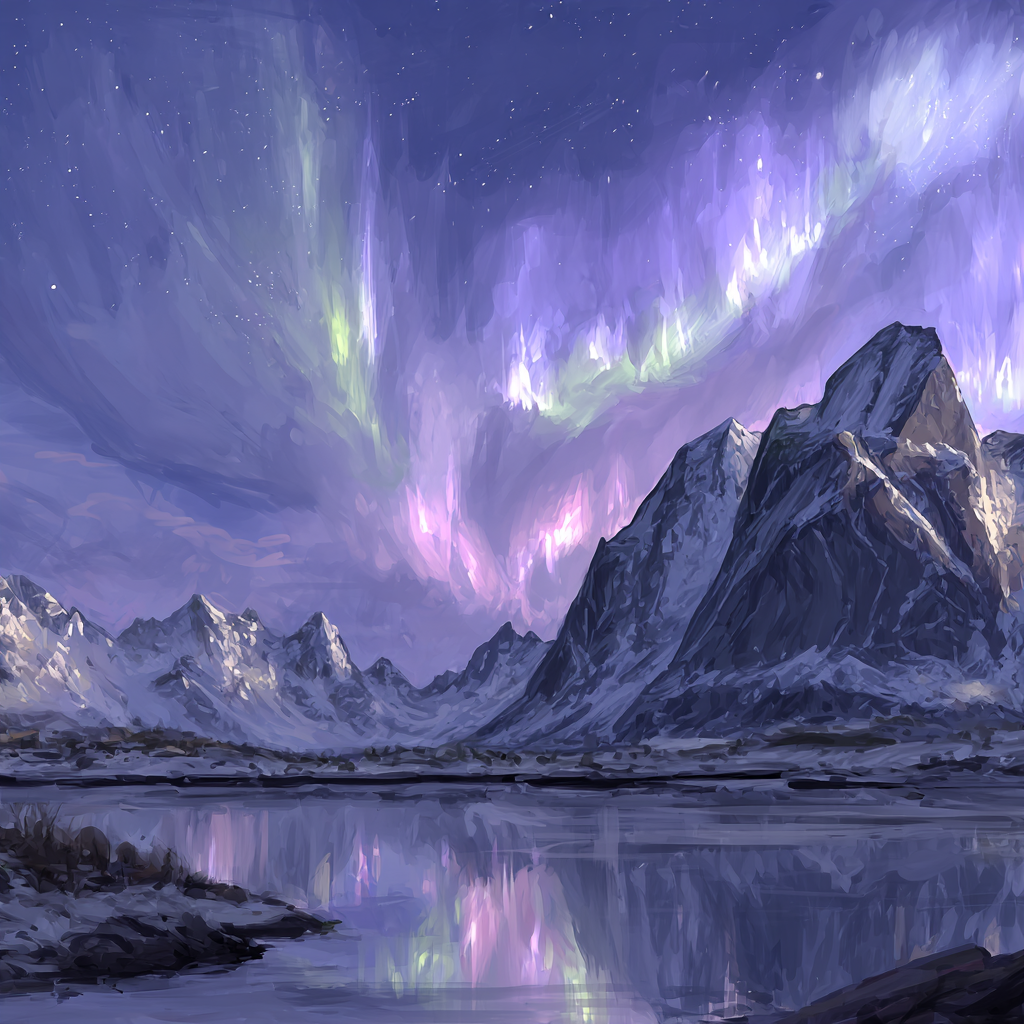 Polarlicht Ruhige Landschaft Mit Aurora Borealis Und Reflektion In Wasser | Fjorde und Gletscher | Landschaften