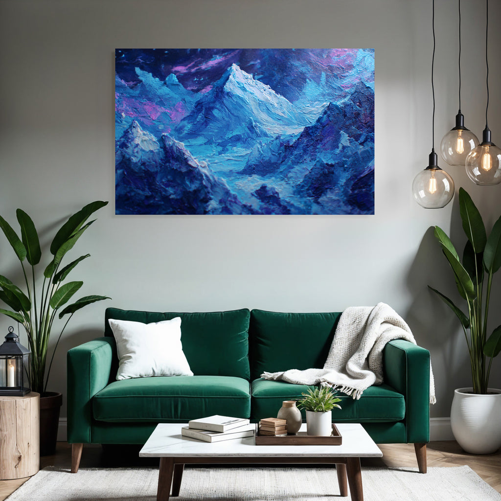 Polarlicht Dramatische Gipfel Blaue Und Violette Farben Impasto Technik | Fjorde und Gletscher | Landschaften