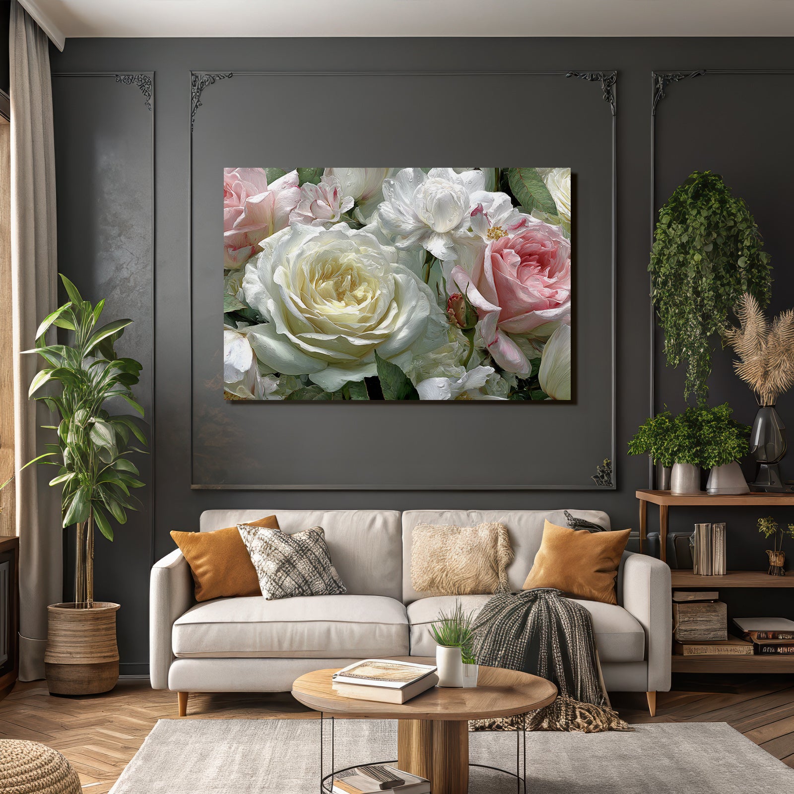 Zarte Impressionistische Rosen Und Pfingstrosen Naheaufnahme