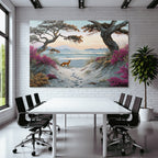Szenenlandschaft Mit Strand Und Fox Unter Bergen Und Blumen | Duenen und Heide | Landschaften