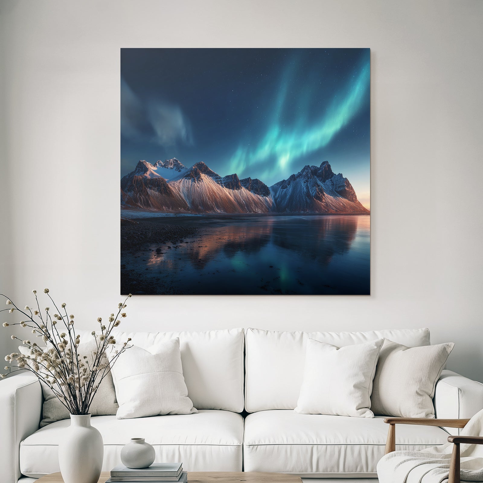 Polarlicht Abendliche Aurora Borealis Mit Schneebedeckten Bergen Und Reflektion In See | Fjorde und Gletscher | Landschaften
