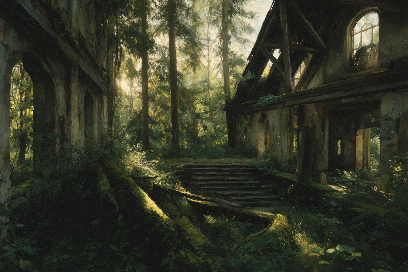 Ruine In Der Natur Sonnenlicht Von Baeumen Bedeckt | Lost Places | Architektur