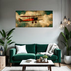Vintage Biplane Roter Himmel Mit Nebel Kunstwerk | Flugzeuge | Mobilitaet und Technik