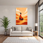 Yoga Meditation Meditierender Mensch In Stilvollem Landschaft Sanfte Hügel Orangener Himmel | Yoga und Meditation | Themen und Hobbys