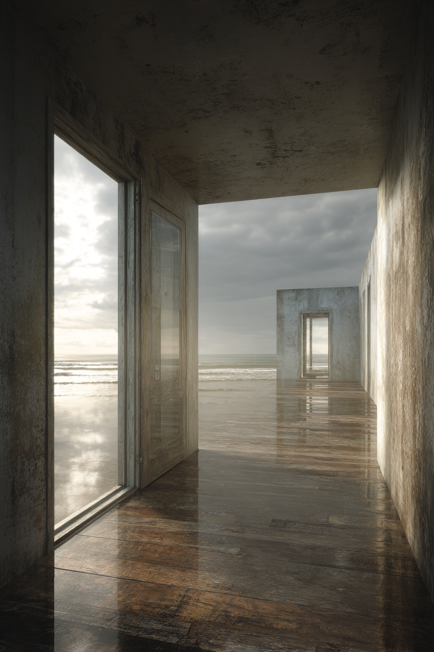 Yoga Meditation Innenraum Meerblick Moody Atmosphäre Holzboden Industrielook | Yoga und Meditation | Themen und Hobbys