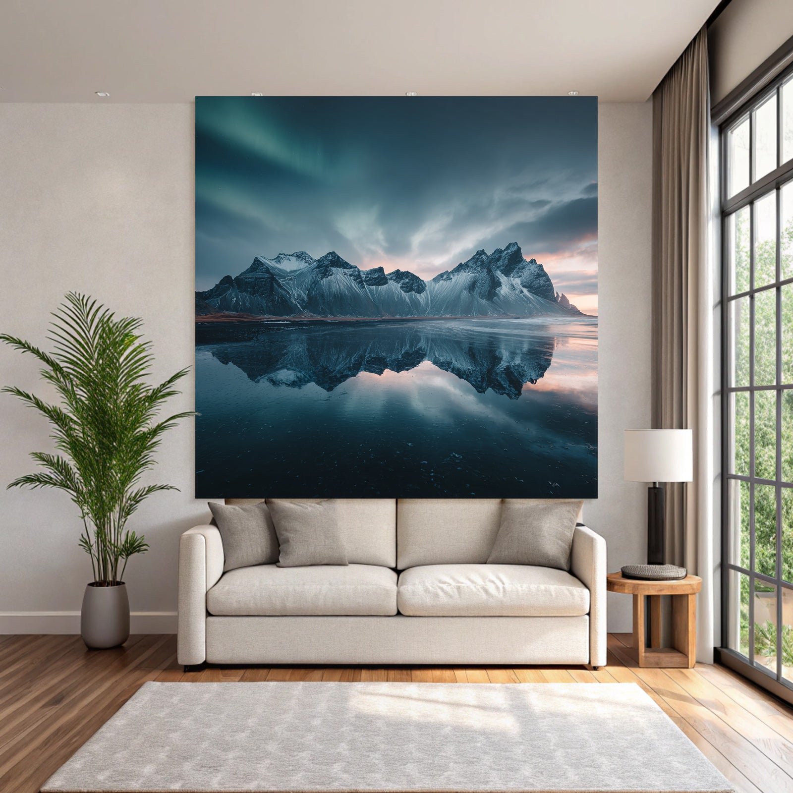 Polarlicht Dramatische Landlandschaft Mit Bergen Und Aurora Borealis | Fjorde und Gletscher | Landschaften