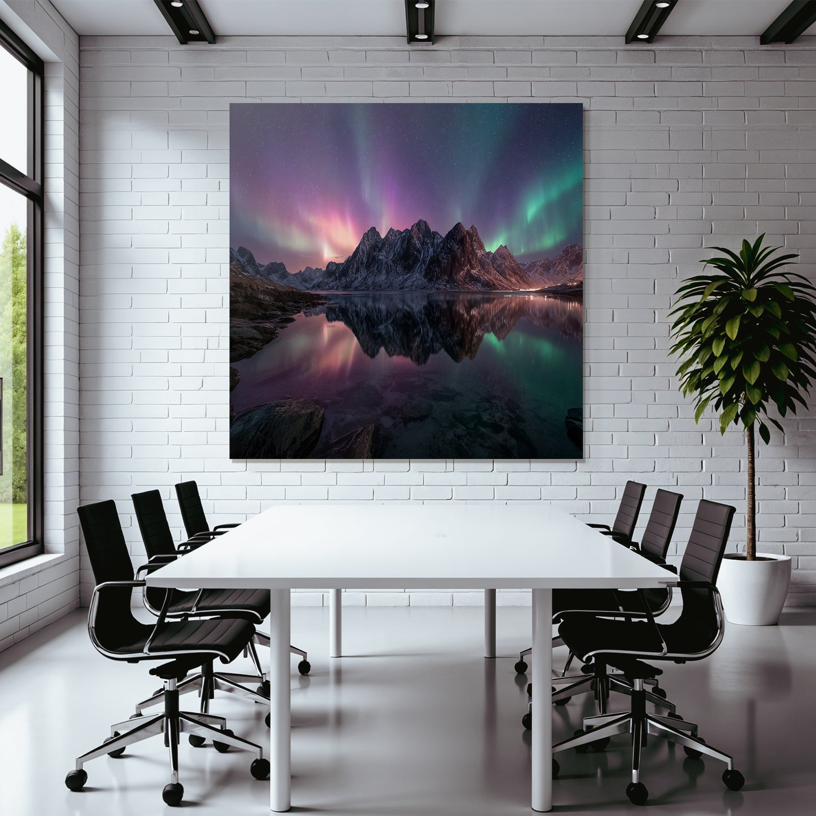 Polarlicht Schöne Naturlandschaft See Umgeben Von Schneebedeckten Bergen Aurora Nacht | Fjorde und Gletscher | Landschaften