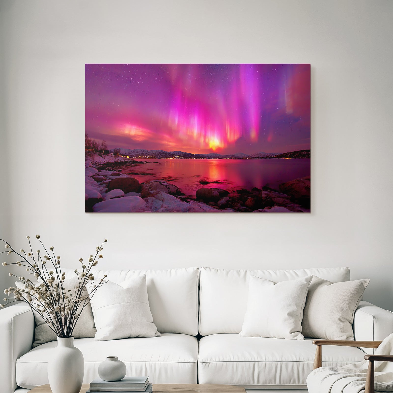 Polarlicht Aurora Borealis Nordlichter Nachtlandschaft Reflexion Wasser | Fjorde und Gletscher | Landschaften