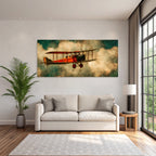 Vintage Biplane Roter Himmel Mit Nebel Kunstwerk | Flugzeuge | Mobilitaet und Technik