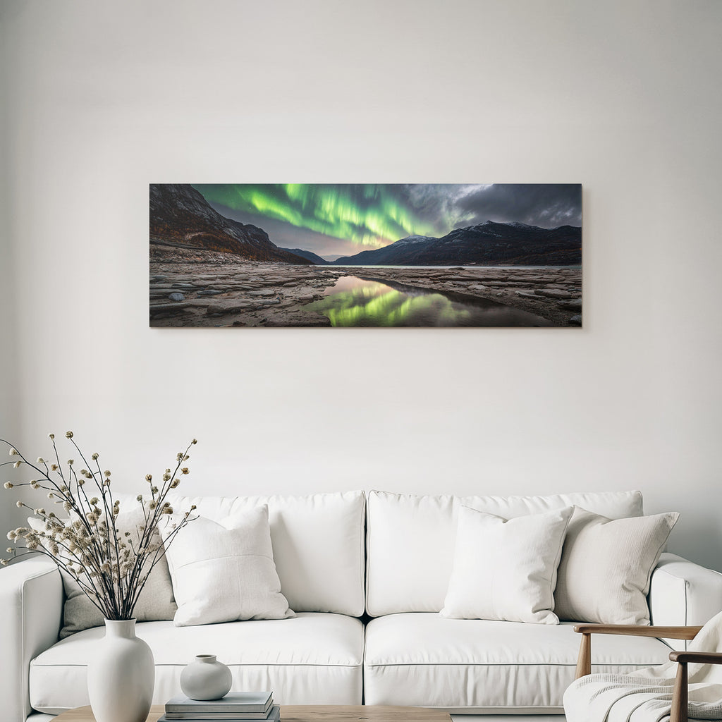 Polarlicht Aurora Borealis Bergend Spiegelung Natur Szene | Fjorde und Gletscher | Landschaften
