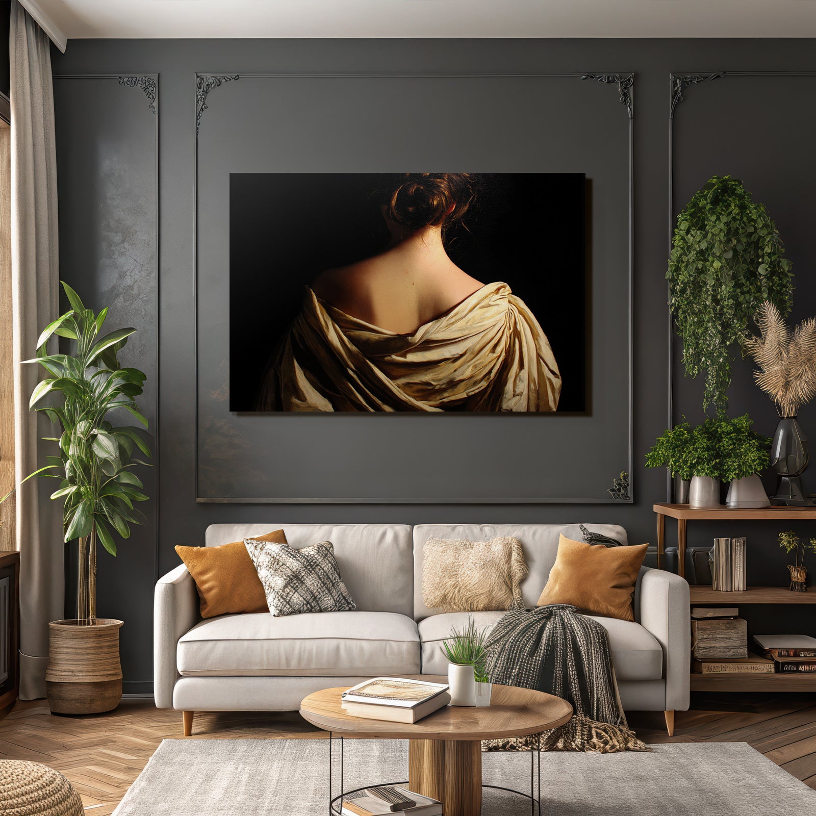 Elegante Rückenansicht Mit Flouwendem Gewand Gemalt | Aktkunst und Sinnlichkeit | Menschen und Emotionen