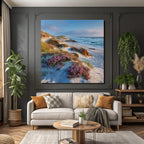 Ruhiger Strand Mit Blumen Und Meereswellen Dawn Dusk | Duenen und Heide | Landschaften