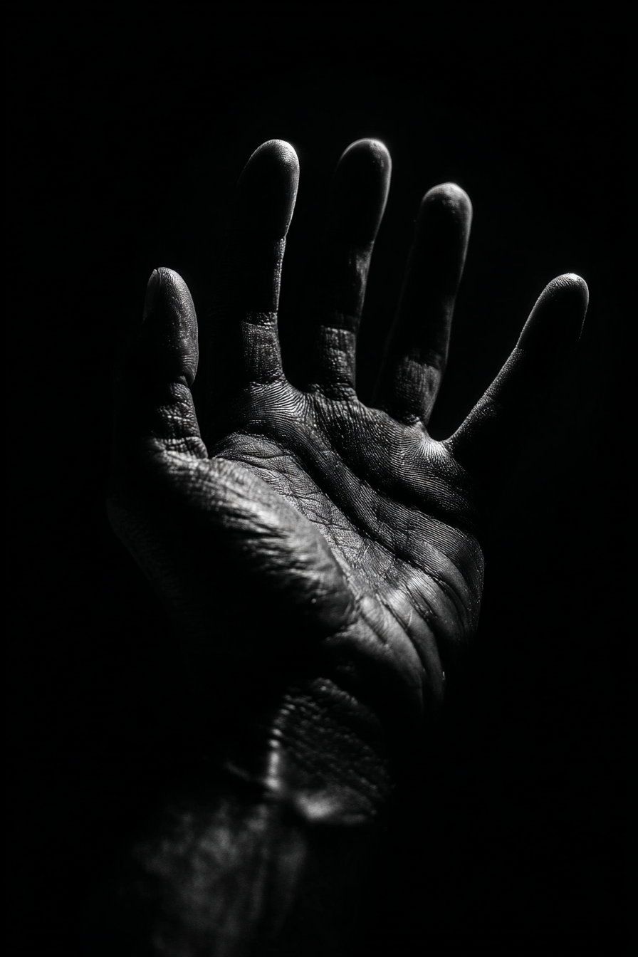 Offene Hand Detail Kontur Schwarz Weiss | Haende und Gestik | Menschen und Emotionen