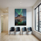 Polarlicht Naturlandschaft Mit Aurora Borealis Und Gebirgen | Fjorde und Gletscher | Landschaften
