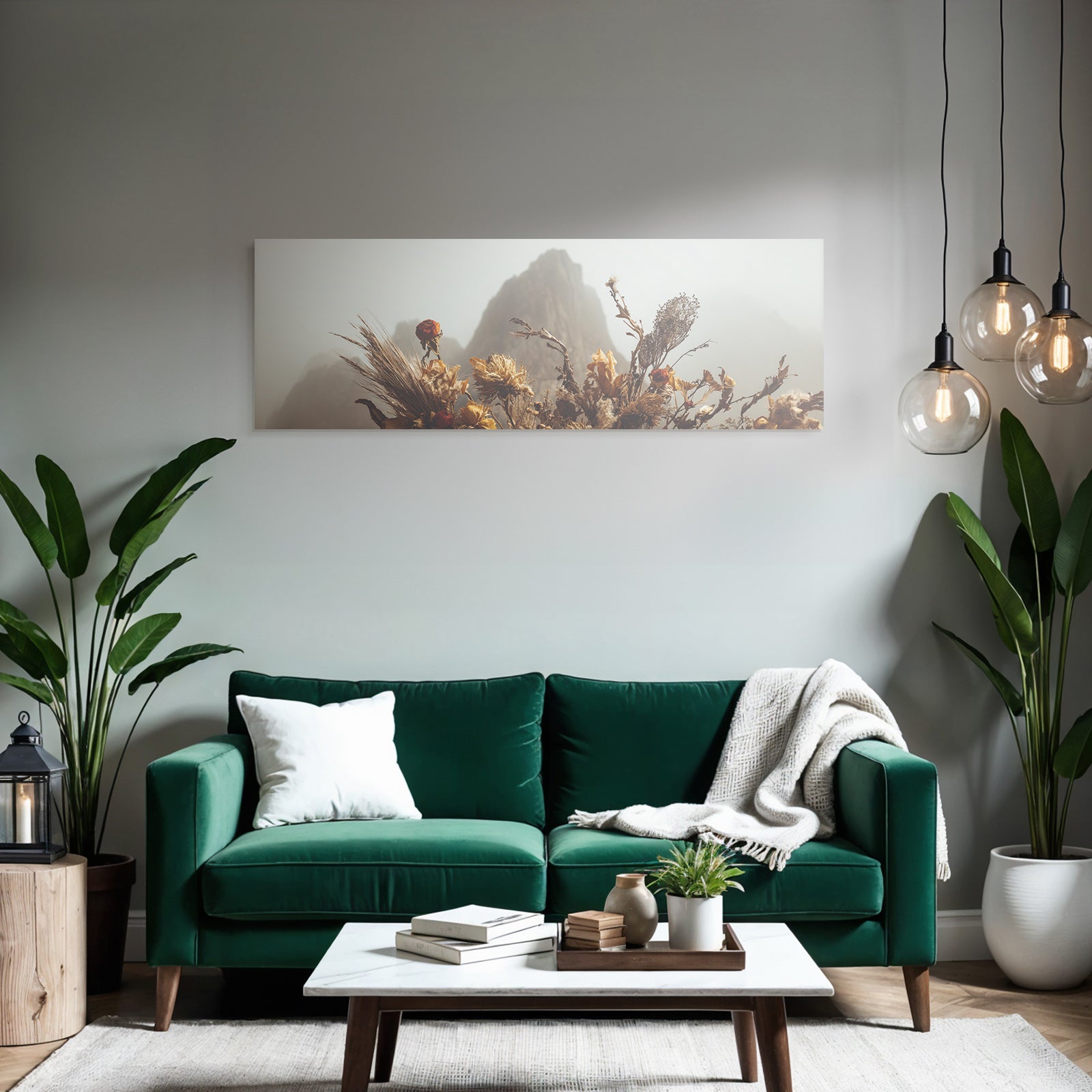 Trocken Retro Flowers Getrocknete Mit Montanlandschaft Im Hintergrund