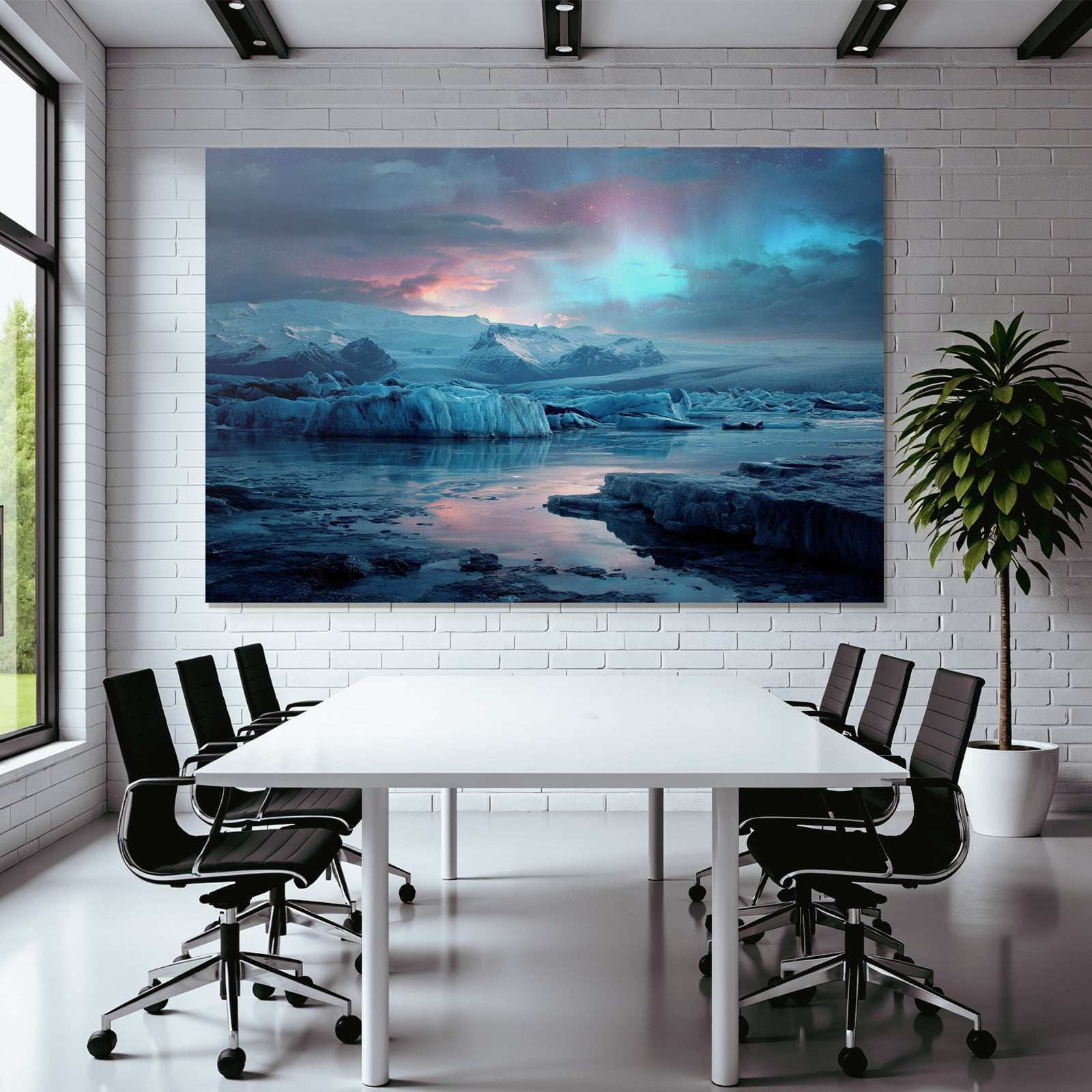 Polarlicht Glanzendes Landschaftsbild Mit Gletschern Und Aurea Borealis | Fjorde und Gletscher | Landschaften