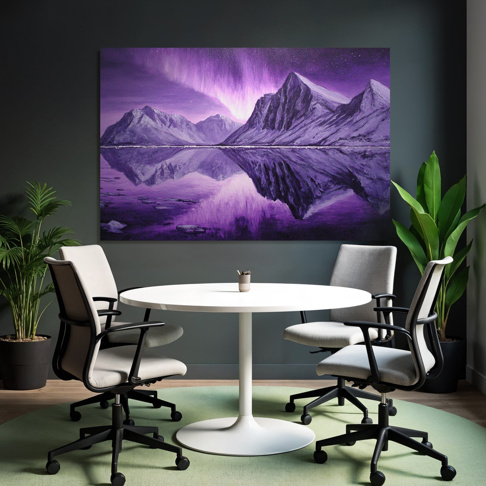Polarlicht Berglandschaft Mit Aurora Borealis Reflexionen | Fjorde und Gletscher | Landschaften