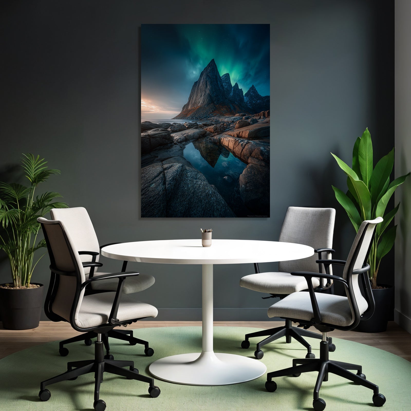 Polarlicht Dramatische Landschaft Mit Gebirgen Und Aurora | Fjorde und Gletscher | Landschaften