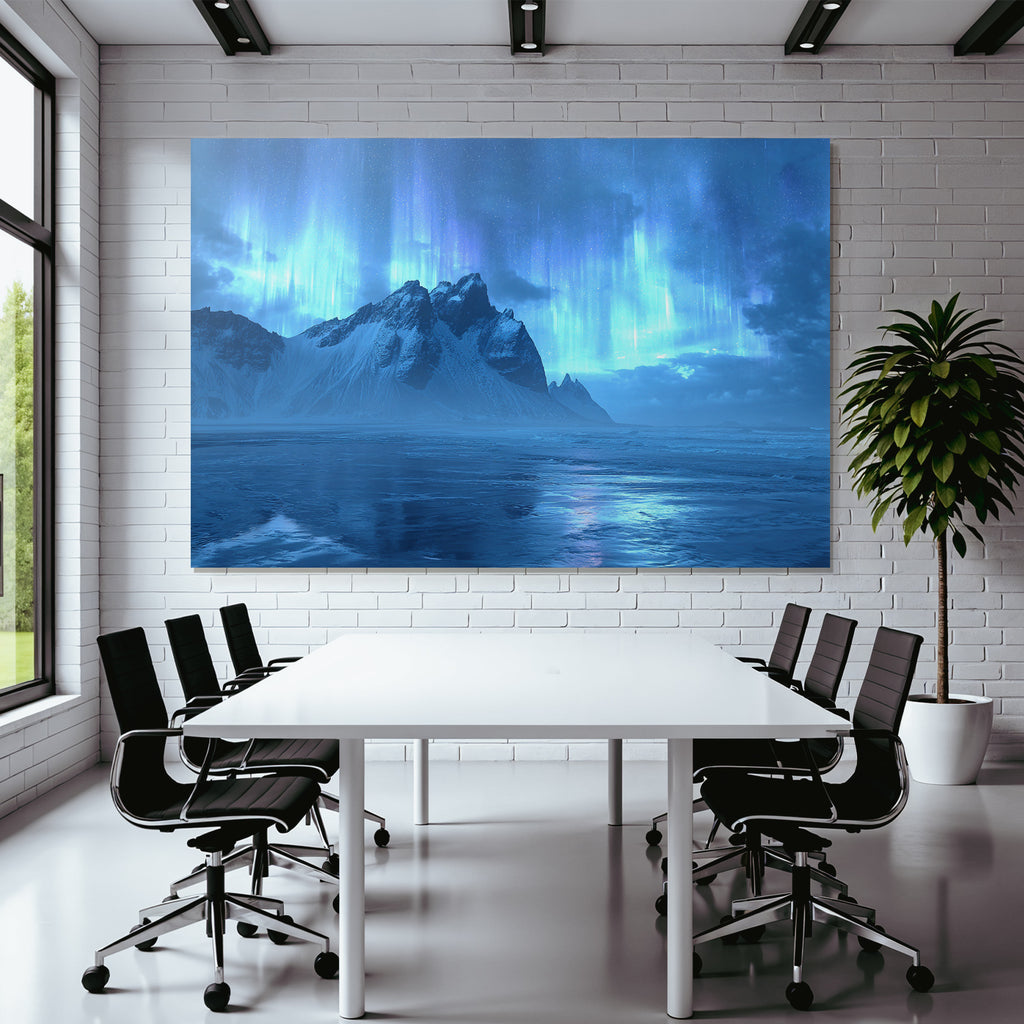 Polarlicht Atemberaubende Landschaft Mit Auroren Und Bergblick | Fjorde und Gletscher | Landschaften