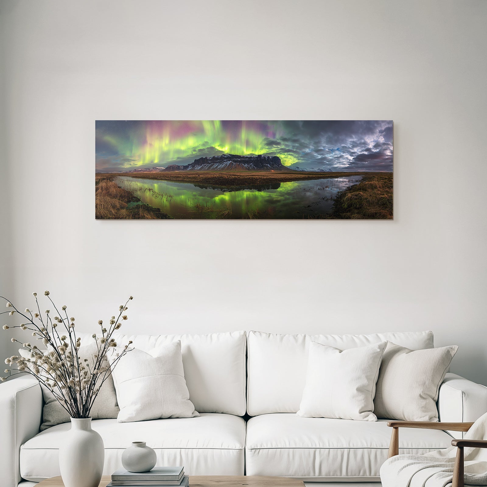 Polarlicht Nordlichter Reflexion Im Wasser Berglandschaft | Fjorde und Gletscher | Landschaften
