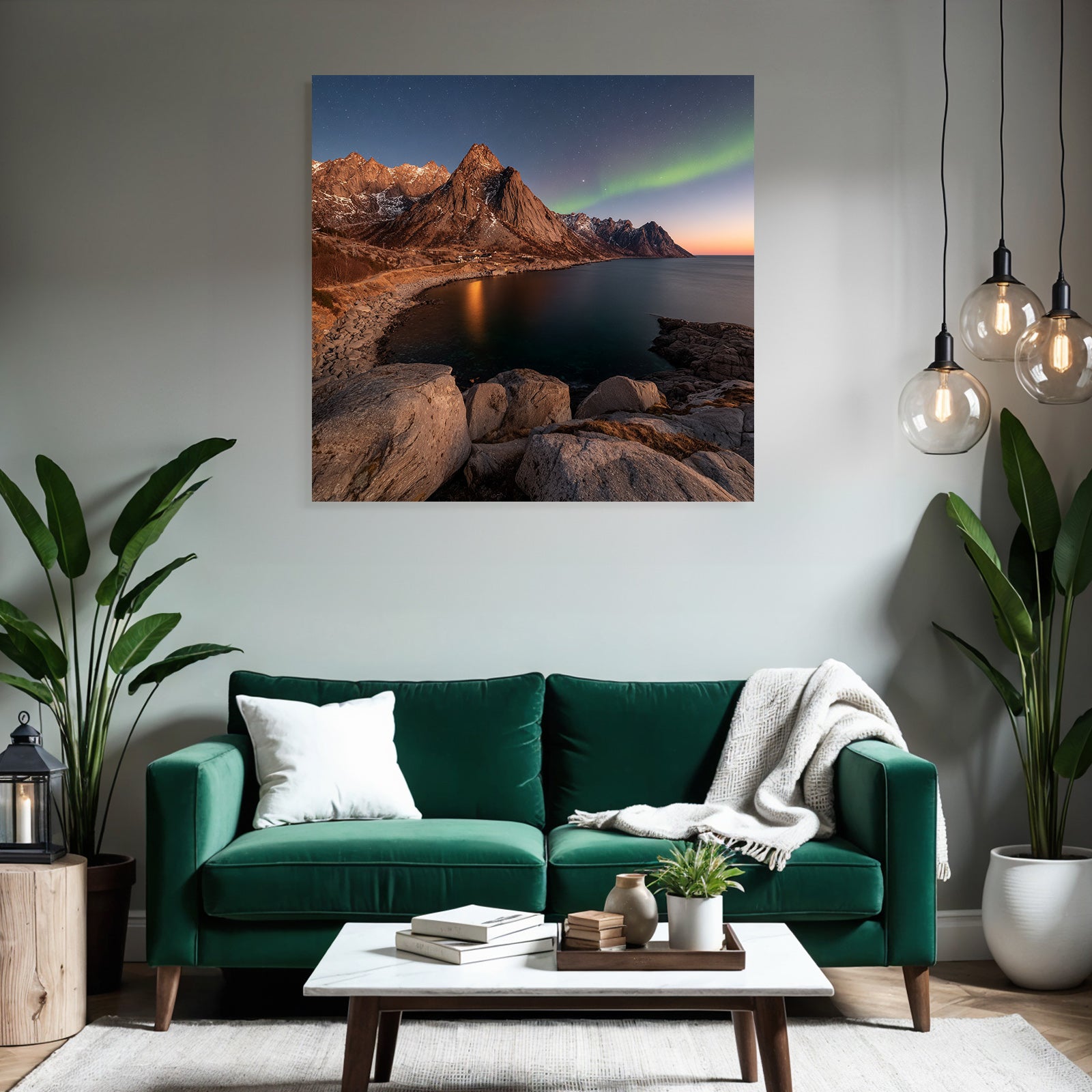 Polarlicht Coastal Mountains Northern Lights Tranquil Landscape | Fjorde und Gletscher | Landschaften