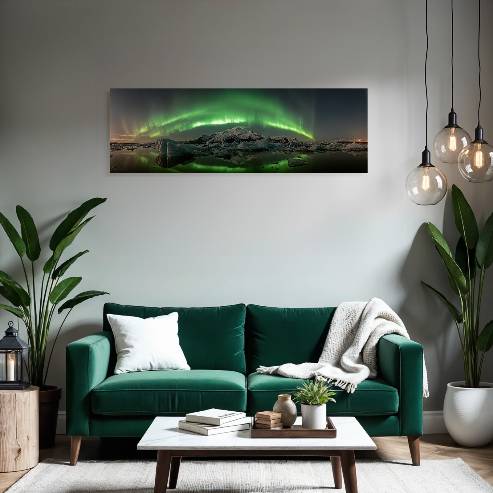 Polarlicht Aurora Borealis Icebergs Mountains Reflection Norwegen | Fjorde und Gletscher | Landschaften