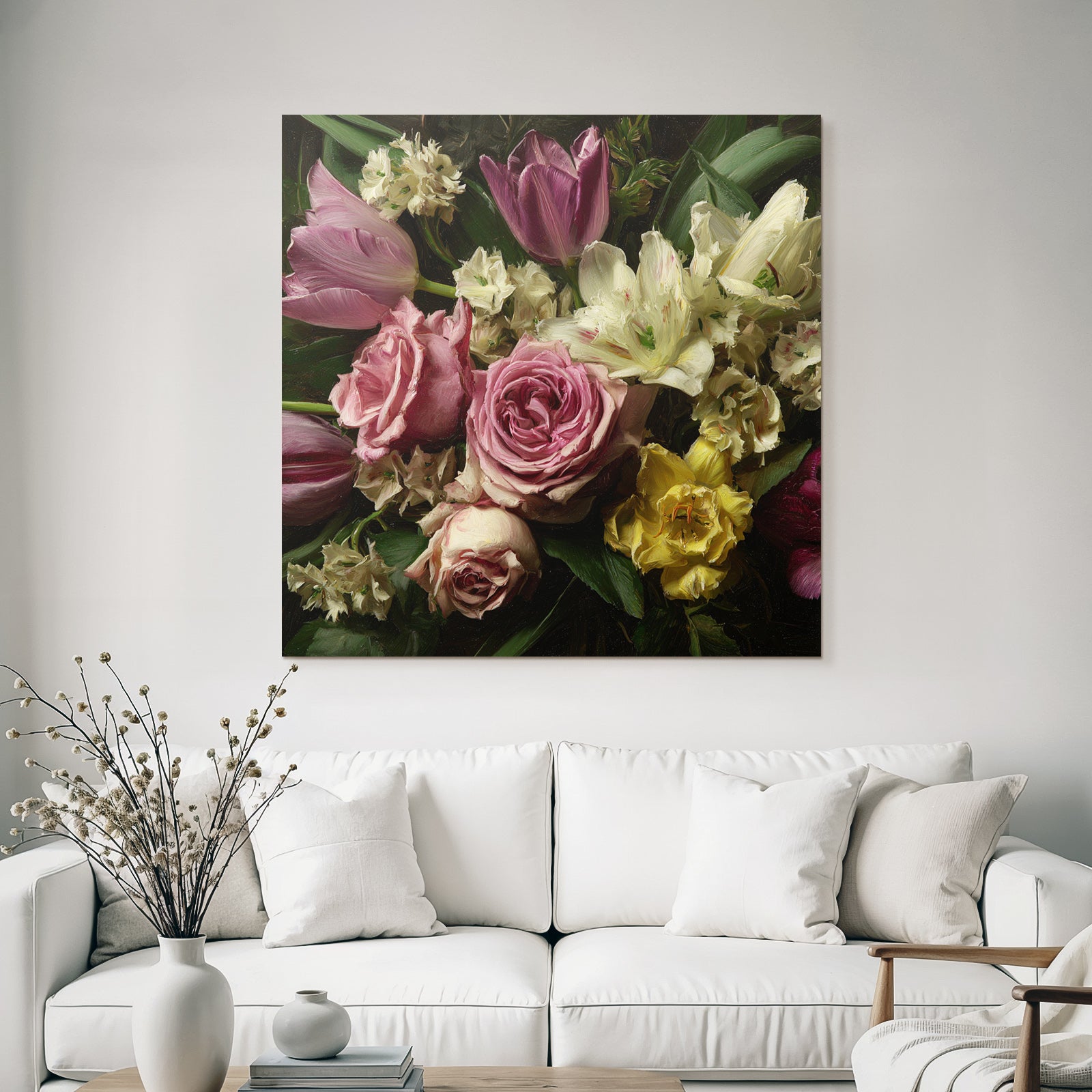 Bunte Anordnung Mit Rosen Tulpen Und Anderen Blüten