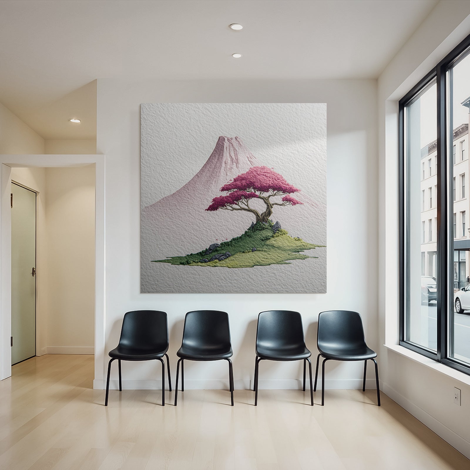 Kirschblütenbaum Vor Japanischer Berglandschaft